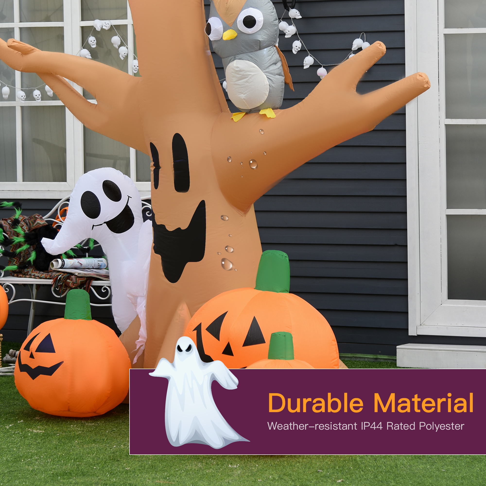 HOMCOM 240cm Large Halloween Scary Lighting Inflatable Tree Ghost 3 Pumpkins Owl 4 LED Indoor Outdoor Holiday Decoration 5