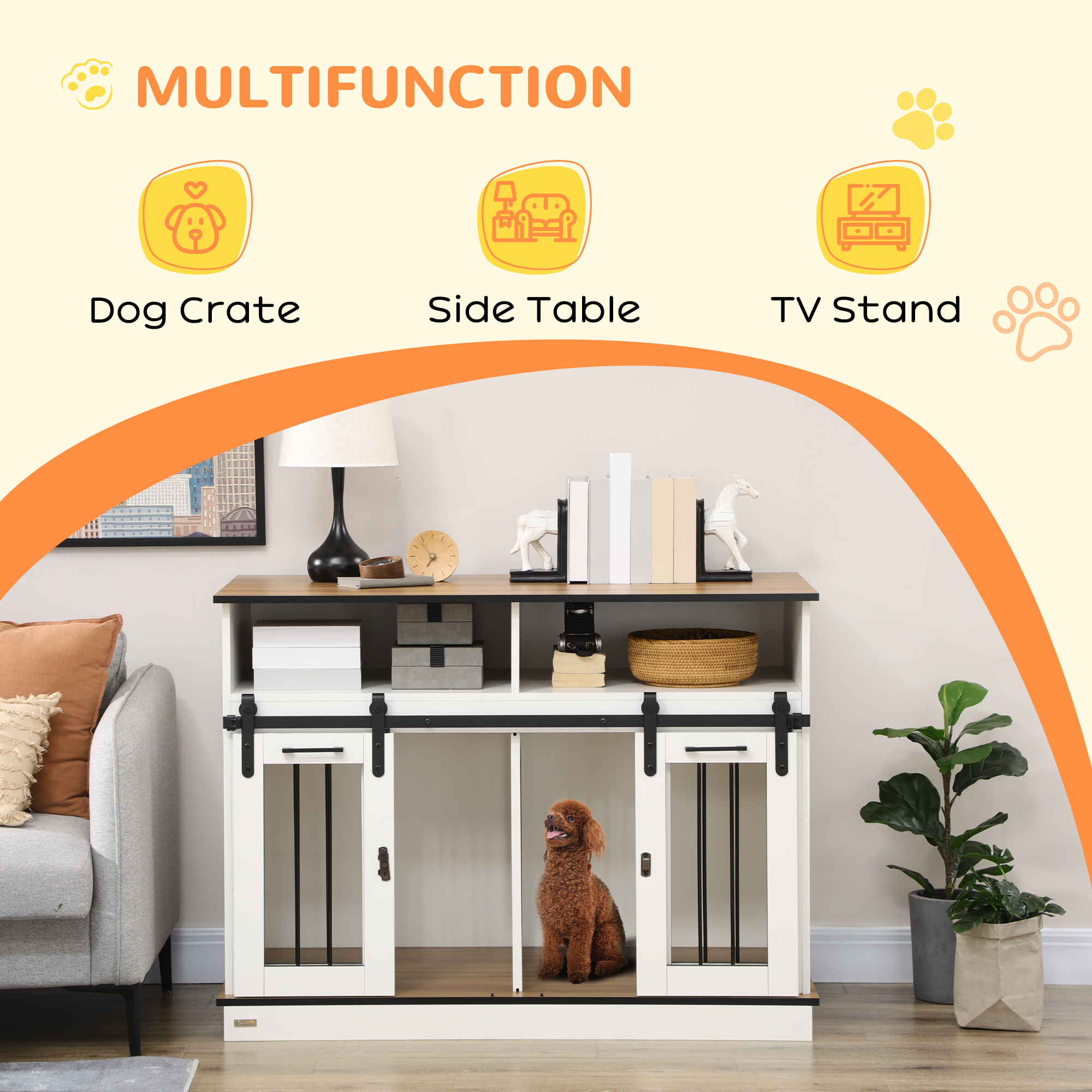 PawHut Dog Crate Furniture for Small and Large Dogs, with Movable Divider White 4