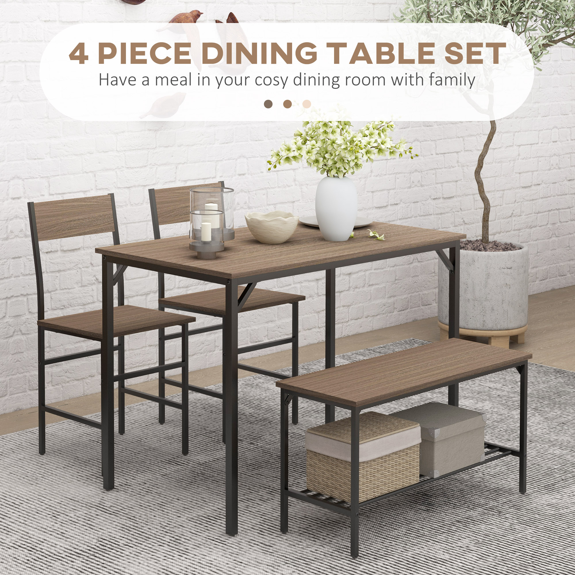 HOMCOM Four-Piece Dining Set, With Table, Chairs and Bench 4