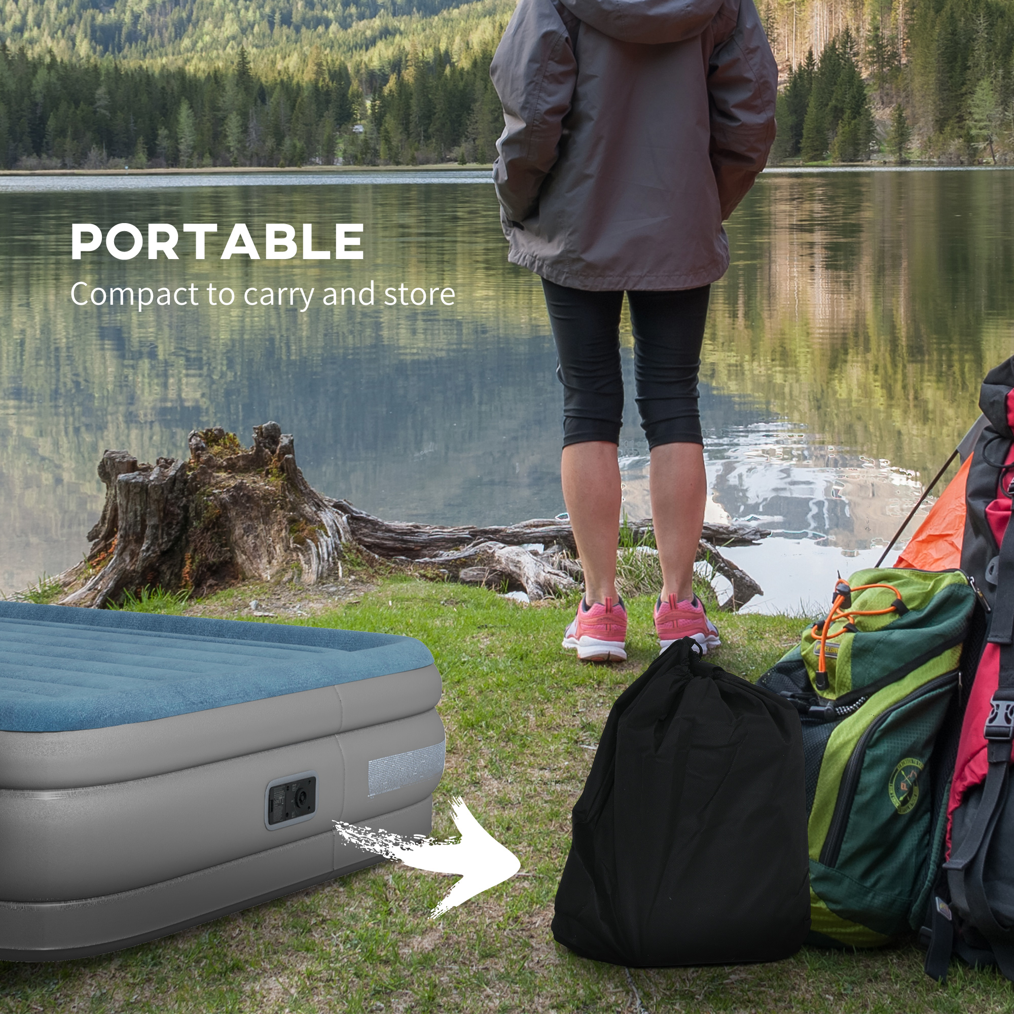 Outsunny King-Size Inflatable Mattress, with Built-In Electric Pump and Bag 7