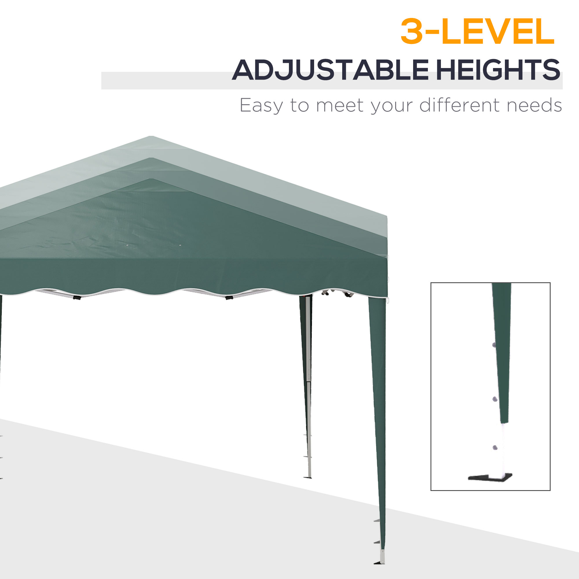 Outsunny 3 x 3cm Adjustable Height Pop-Up Gazebo, with Bag Green 4