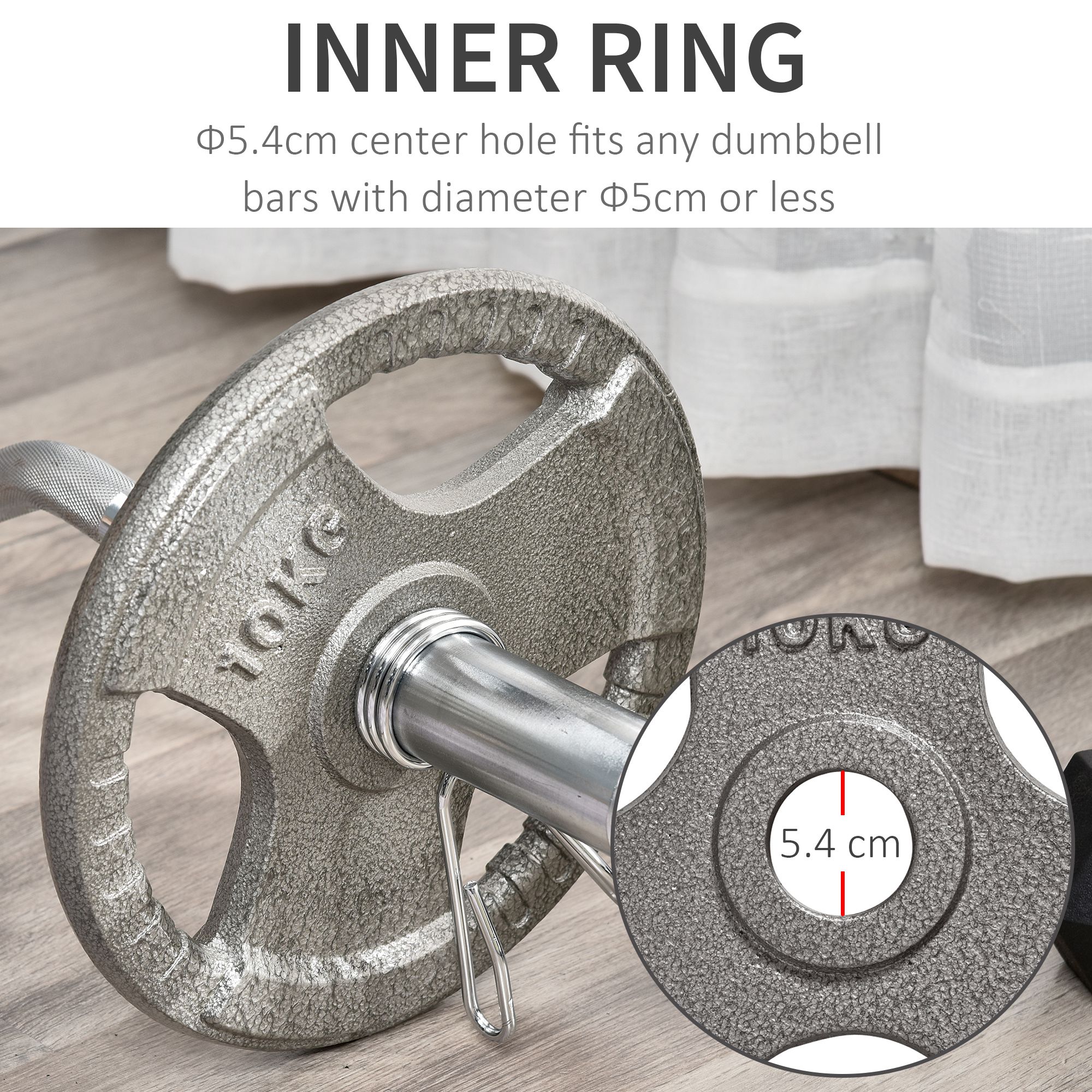 HOMCOM Set of 2 Cast Iron Weight Plates for 2"/5cm Hole Dumbbell Handle Bar, Barbell Weight 2 x 10kg 4