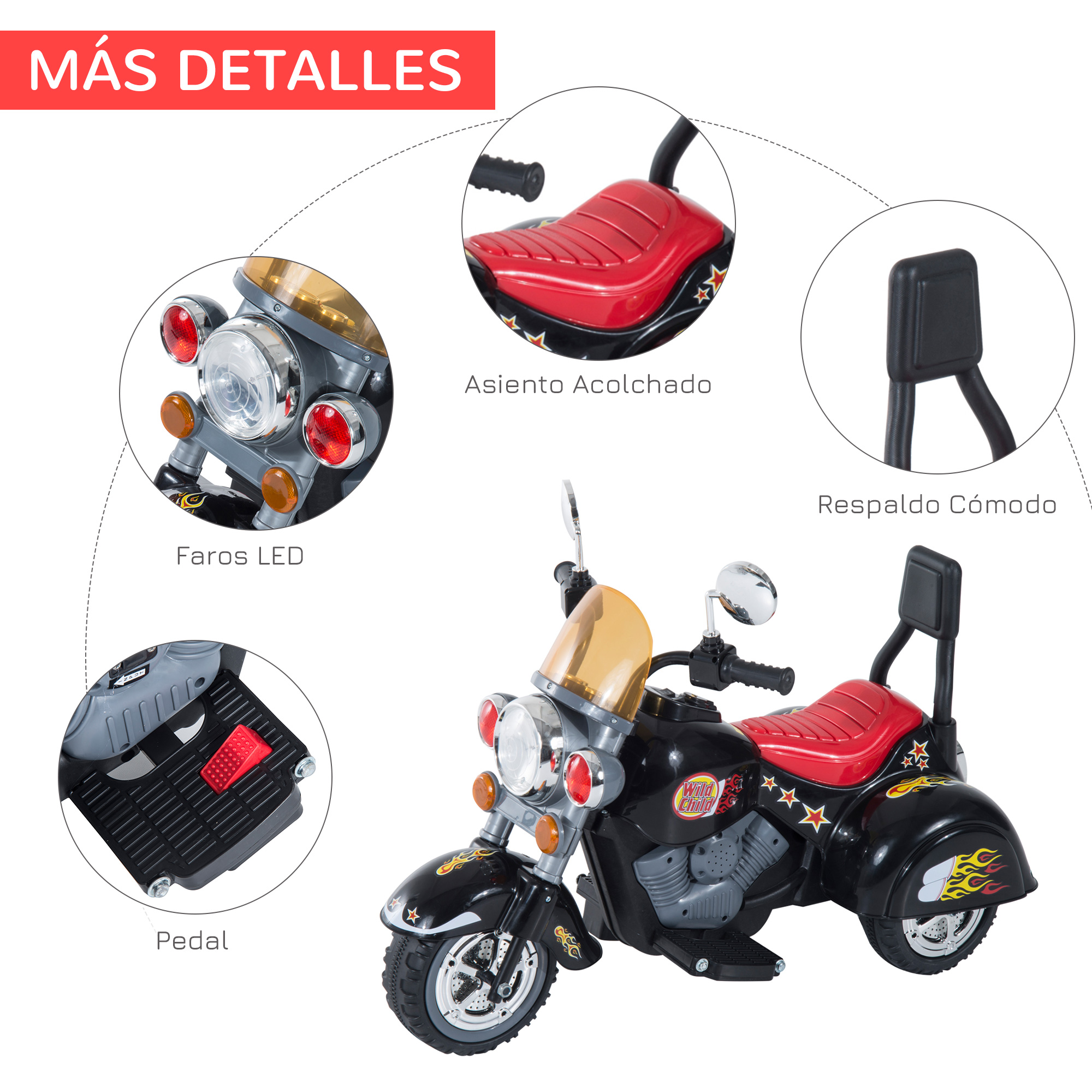 Moto Eléctrica Infantil HOMCOM 6V | Roja Con Ruedas De Apoyo | Para Niños De 3+ Años | Velocidad 2 Km/h