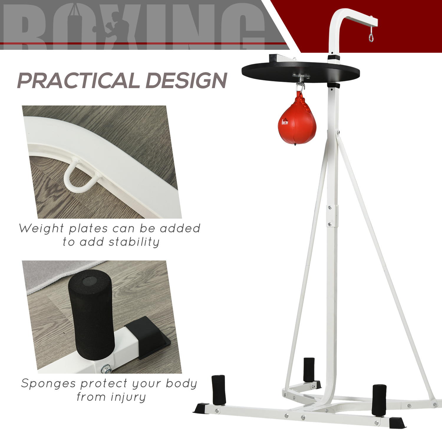 HOMCOM Adjustable Freestanding Speedbag, Punch Bag Hanger, White 7