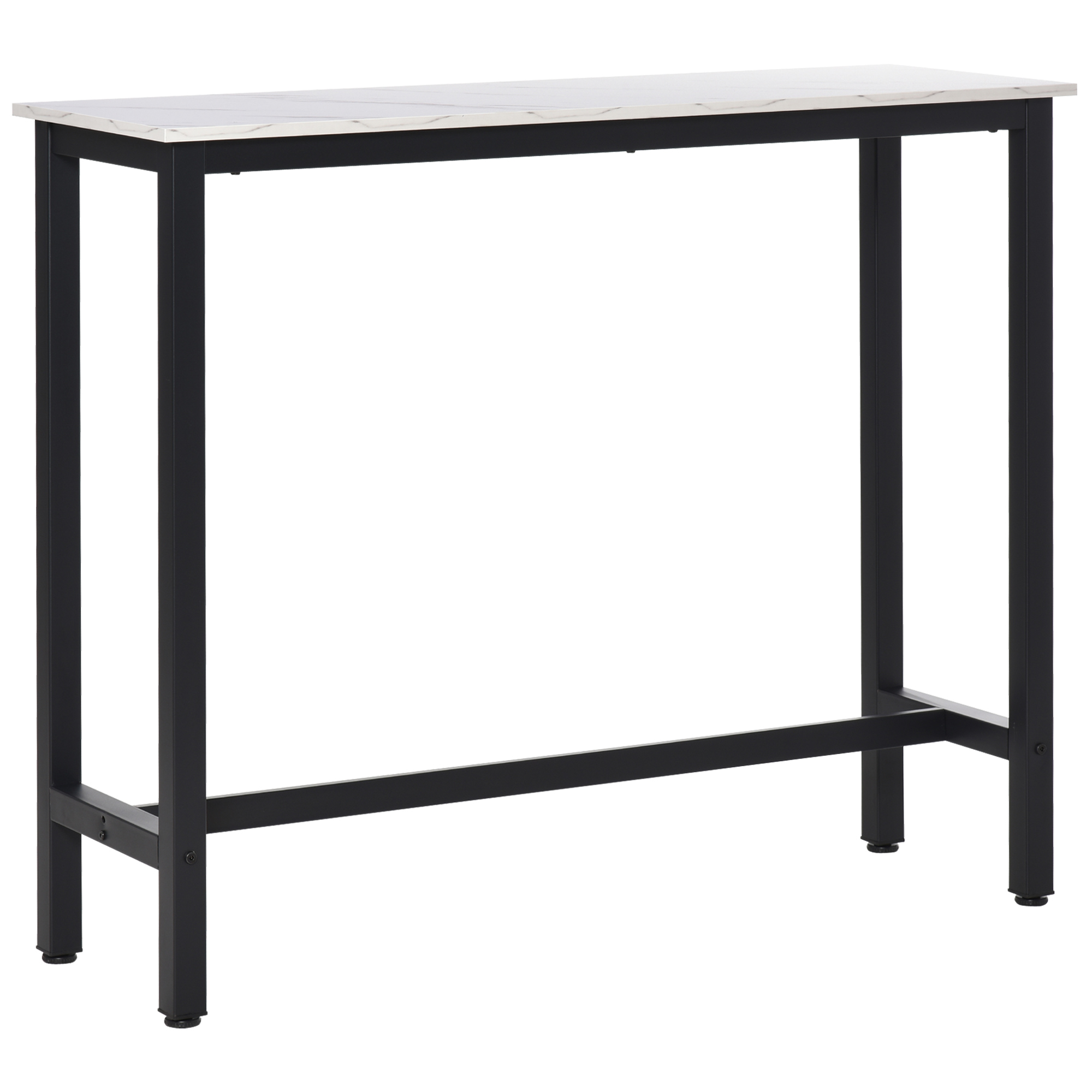Table De Bar HOMCOM Style Marbre Blanc – Table Haute Cuisine/Salon 120 X 40 X 100 Cm, Piétement Acier Blanc, Design Moderne Élégant Mange-Debout
