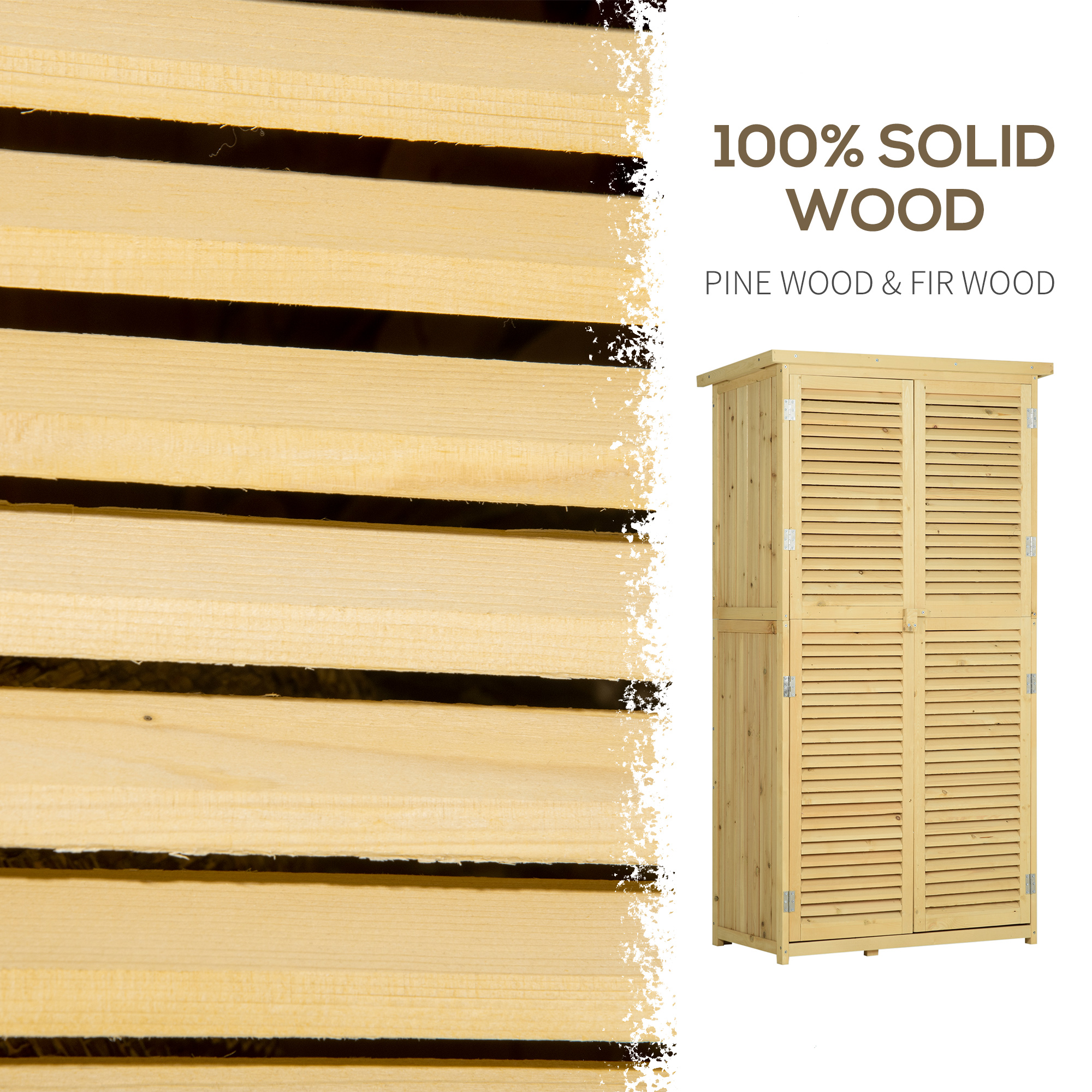 Outsunny 87 x 47 x 160cm Wooden Garden Shed, Sheds & Outdoor Storage with Asphalt Roof and 2 Lockable Doors, Natural 6