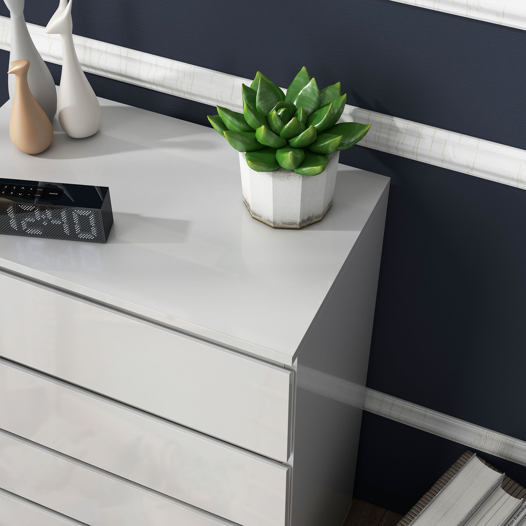 HOMCOM High Gloss Chest of Drawers, 4-Drawer Storage Cabinets, Modern Dresser for Bedroom, White 9