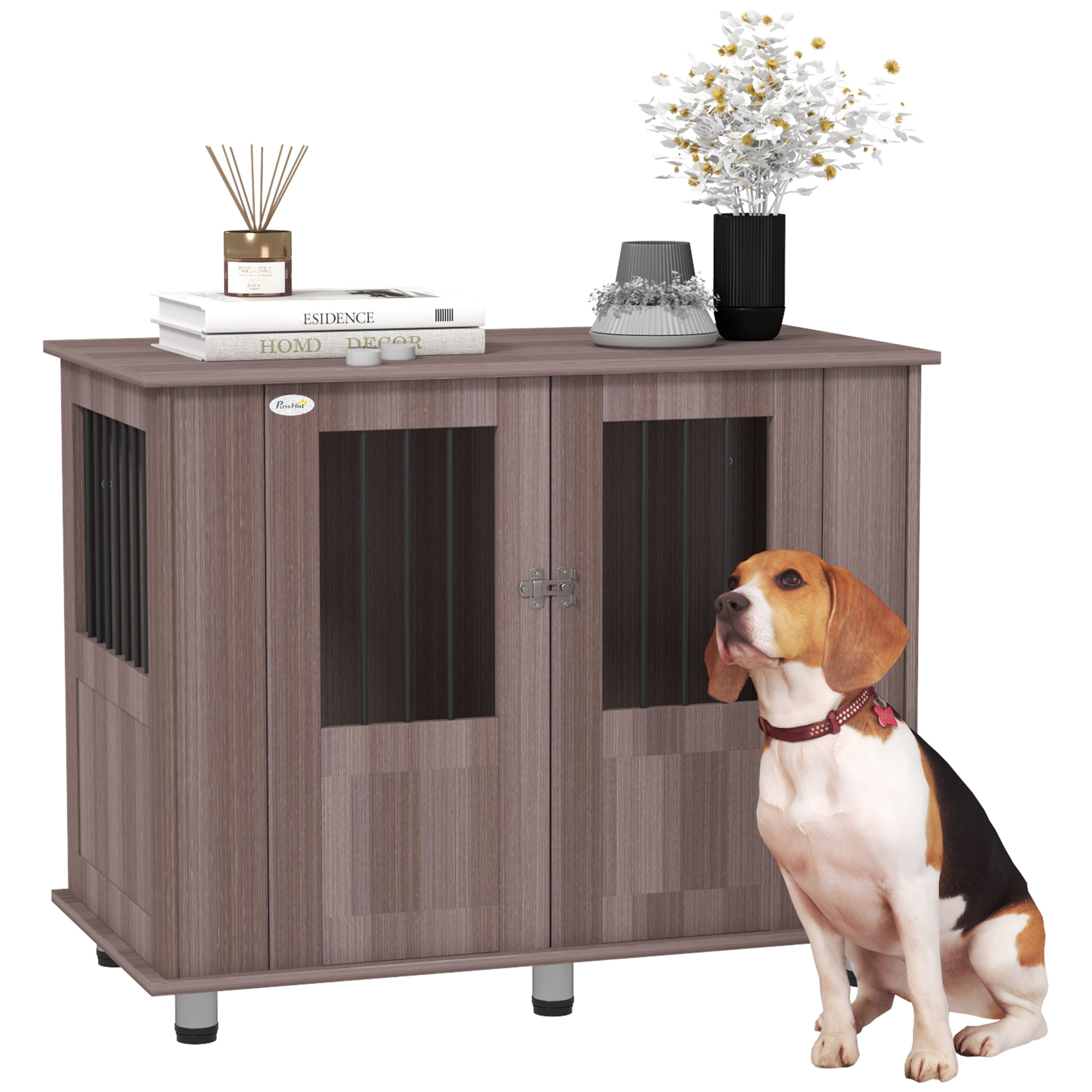 PawHut Dog Crate Table for Medium and Large Dogs with Magnetic Door for Indoor Use, 95 x 55 x 75 cm, Grey