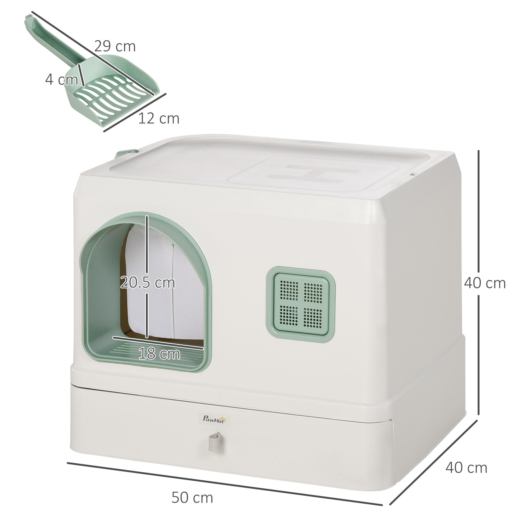 PawHut Cat Litter Box, Hooded Cat Litter Tray, with Drawer Pan, Scoop, Deodorants 3