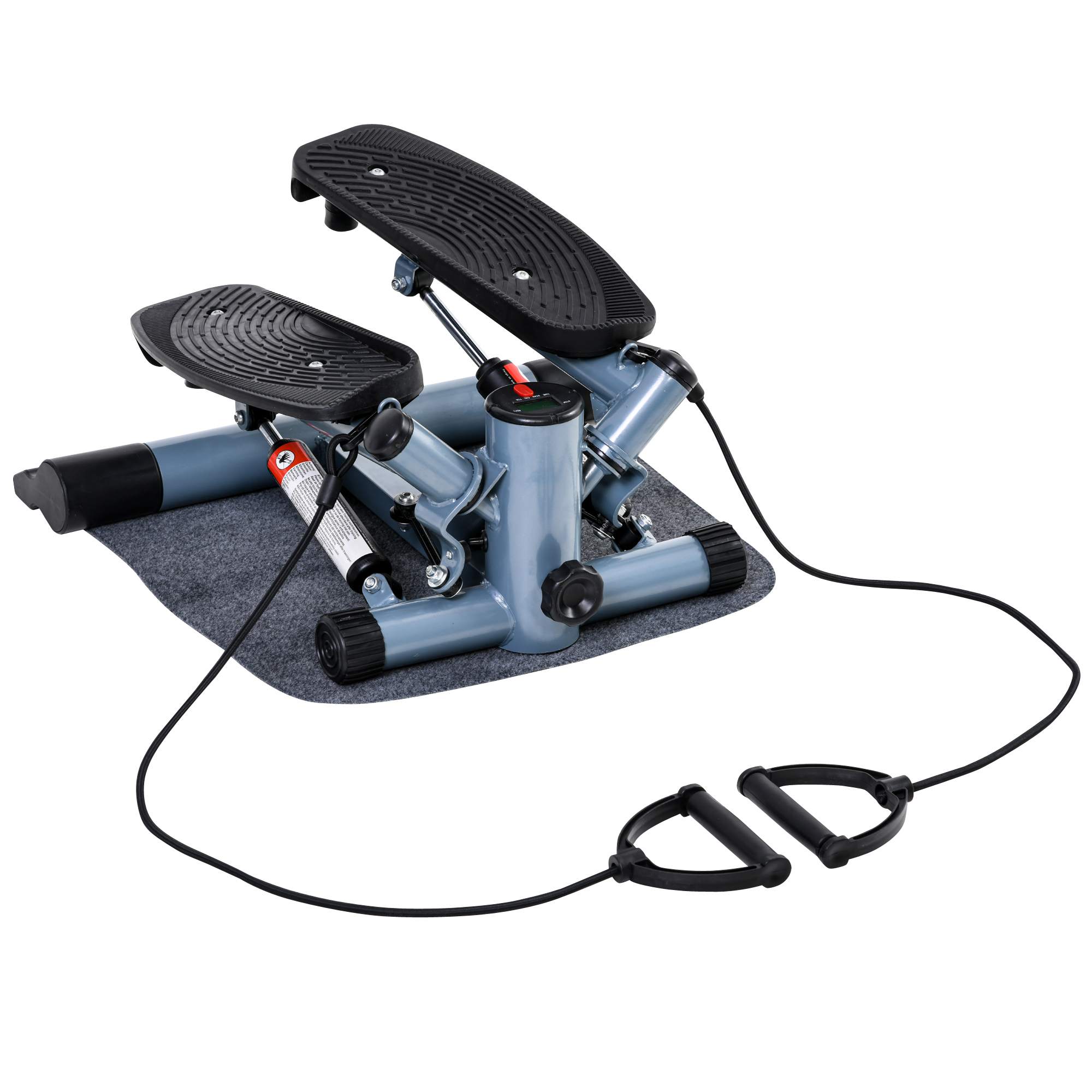 HOMCOM Portable Mini Stepper, Exercise Fitness Machine for Legs Arms Thigh Toner Toning Machine, Stair Steps Workout Training Fitness, w/ Resistance Bands and Floor Mat, Black