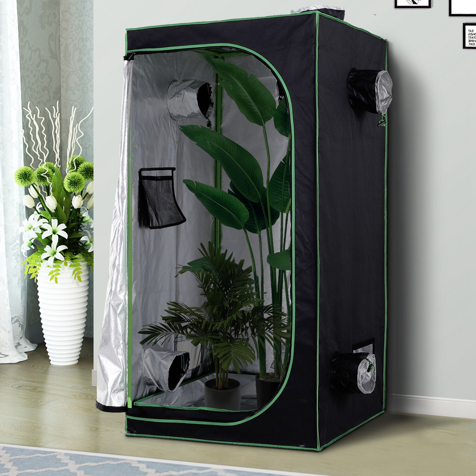 Outsunny Grow Tent Reflective Mylar Hydroponic with Adjustable Vents and Floor Tray for Indoor Plant Growing, 80 x 80 x 160 cm (31.5" x 31.5" x 63") 2