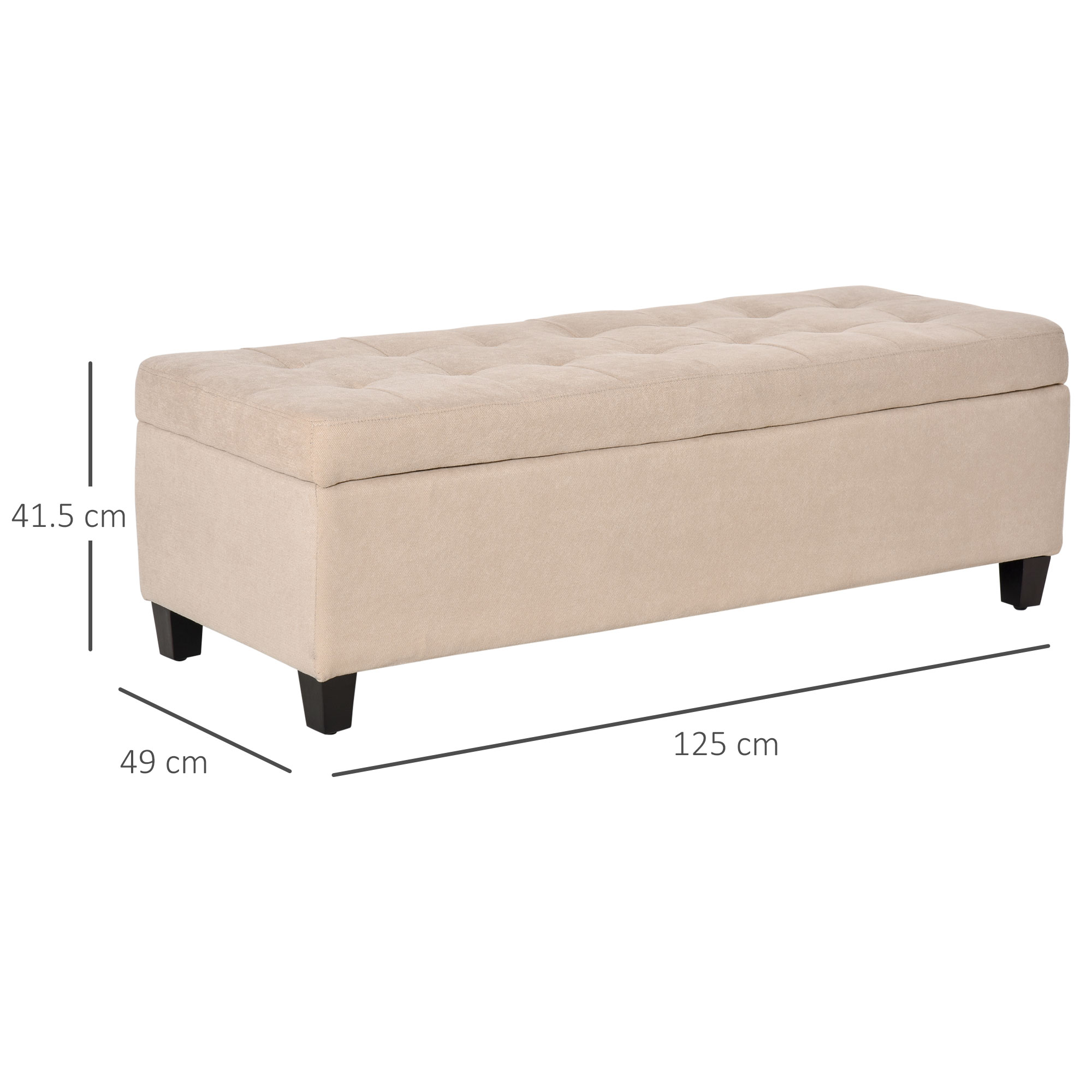 HOMCOM Linen Storage Ottoman, End of Bed Bench, Padded Footrest Seat with Tufting Design, Hinged Lid and Wood Frame 125L x 49W x 41.5H cm Beige 3