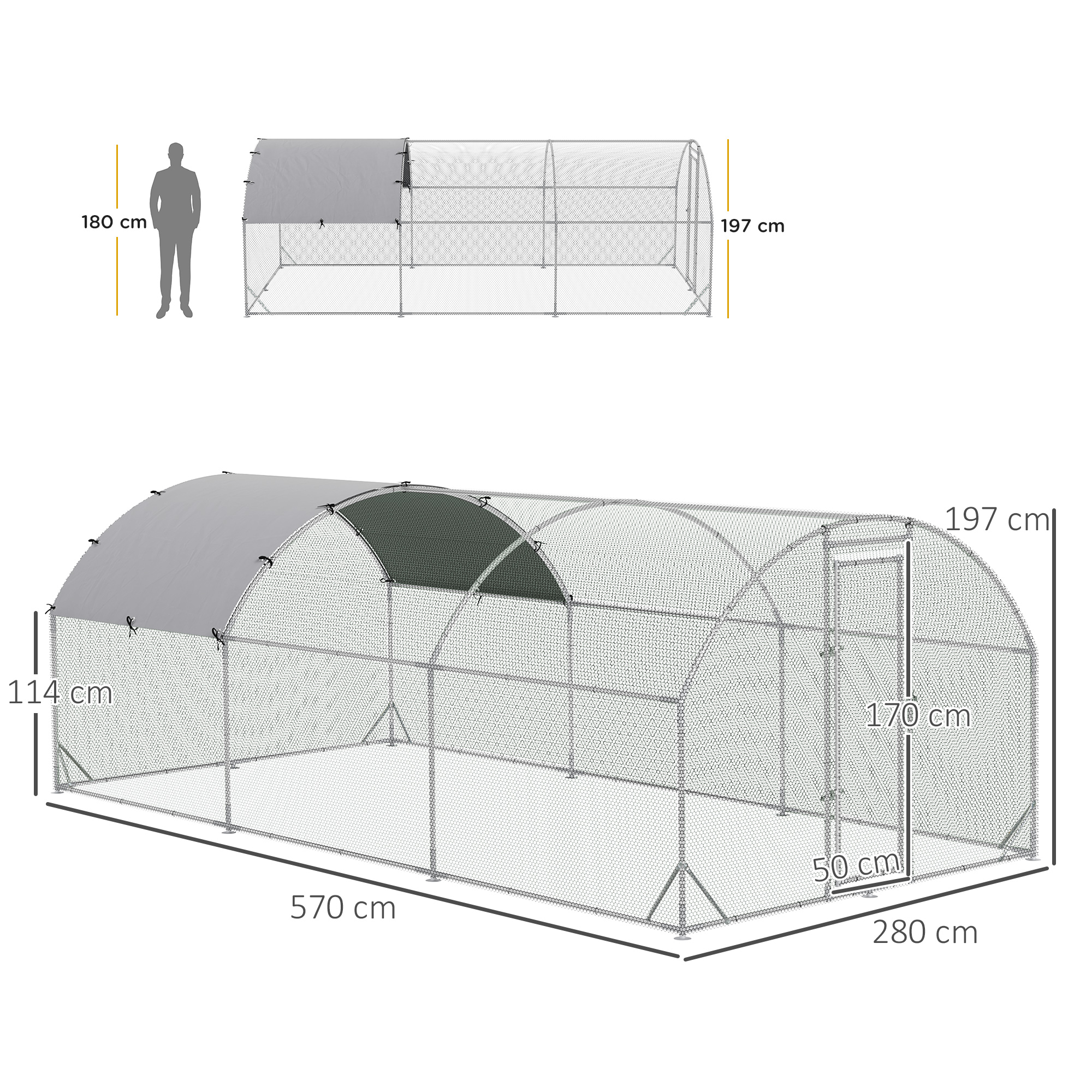 PawHut Galvanised Chicken Coop Hen House w/ Cover 5.7 x 2.8 x 2m 3