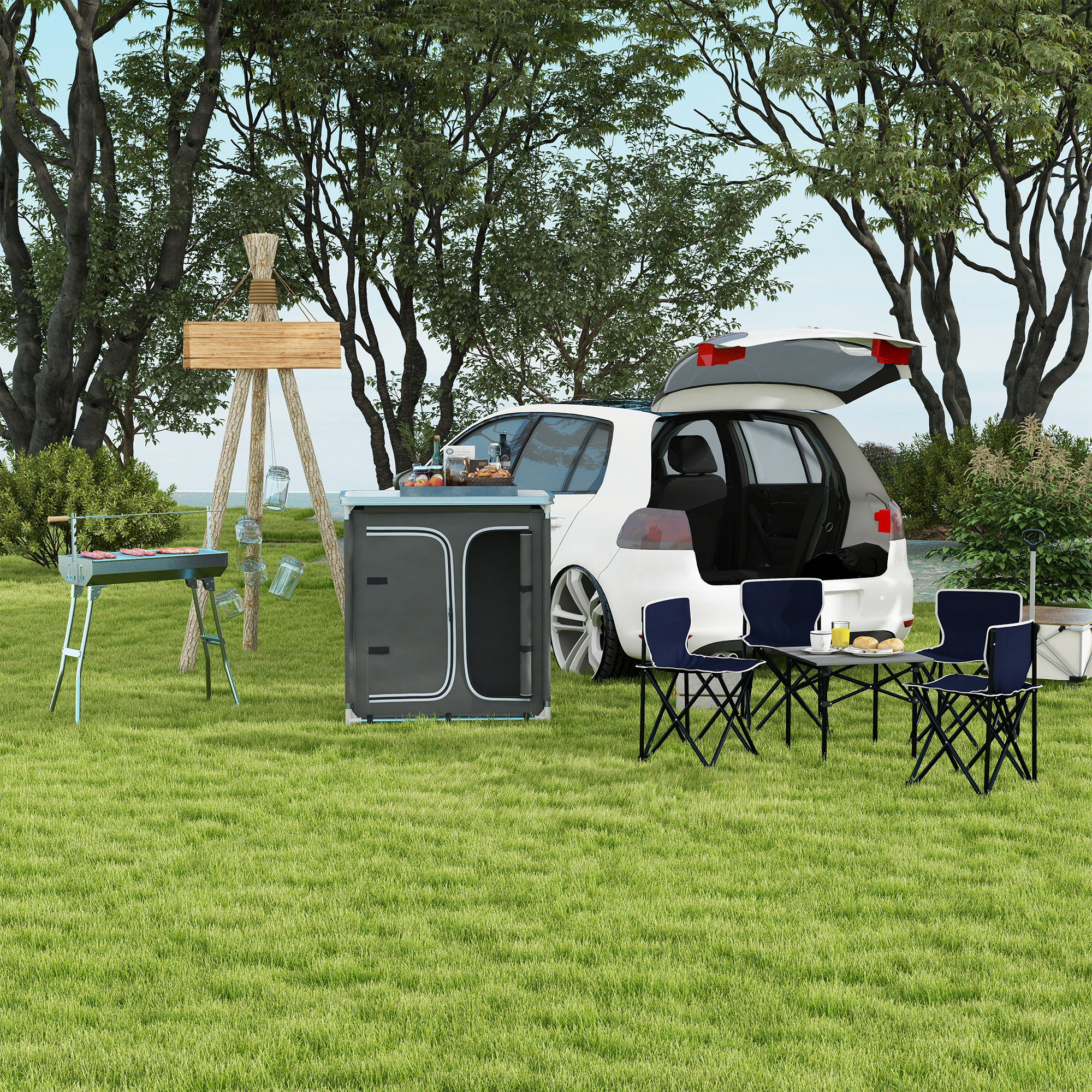 Camping Kitchen Station Outsunny Shelf Camping Cupboard Cook