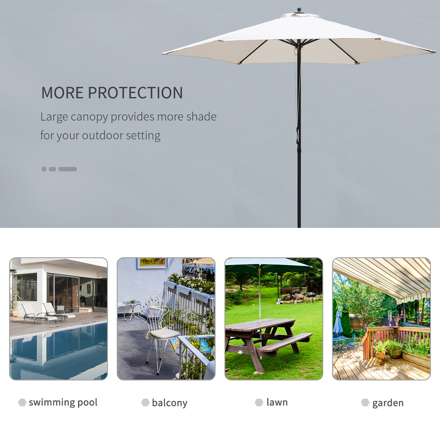 Outsunny 2.8m Garden Parasol Umbrella, Round Outdoor Market Table Umbrella Sun Shade Canopy, Off-White 6