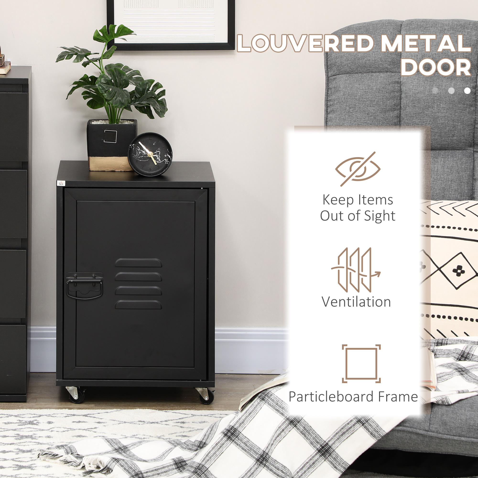 HOMCOM Rolling Metal Filing Cabinet, Industrial Mobile Storage Cabinet with Adjustable Shelf and Wheels for Home Office Living Room, Black 5