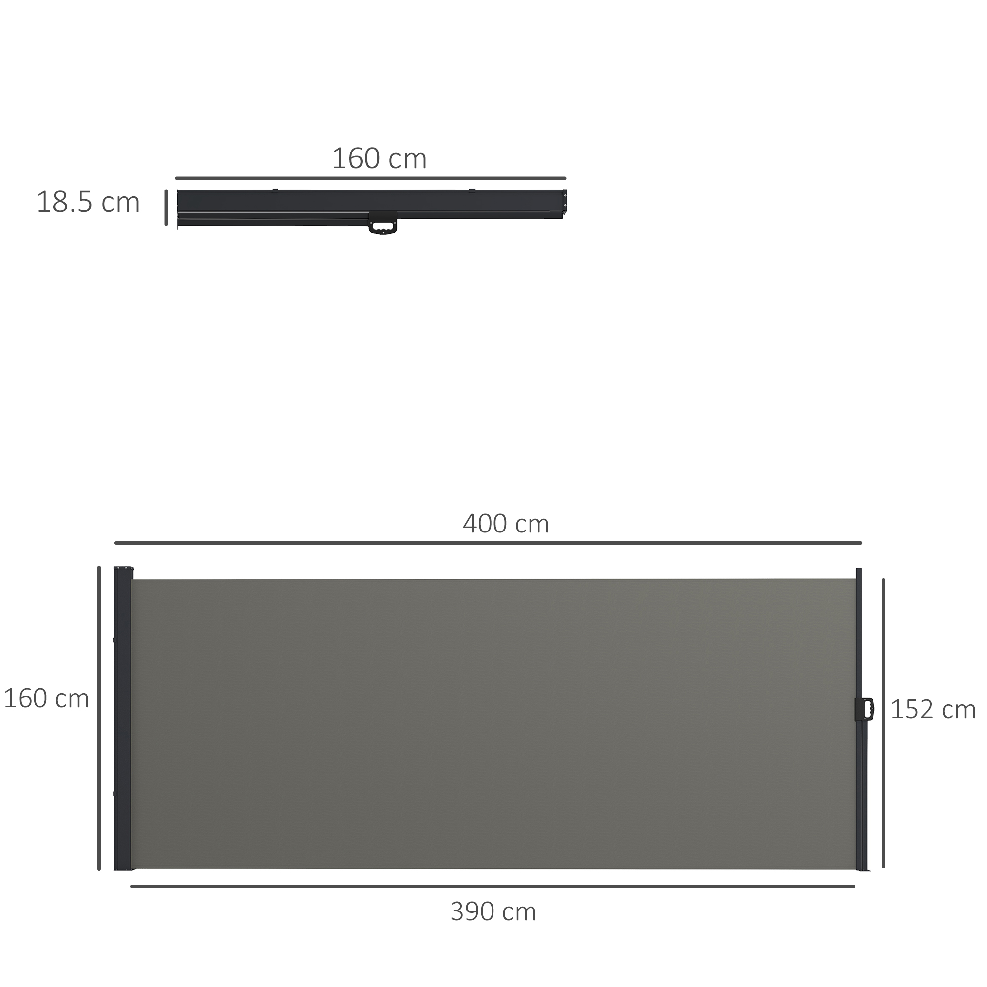 Outsunny Retractable Side Awning, Outdoor Privacy Screen for Garden, Hot Tub, Balcony, Terrace, Pool, 400 x 160cm, Dark Grey 3