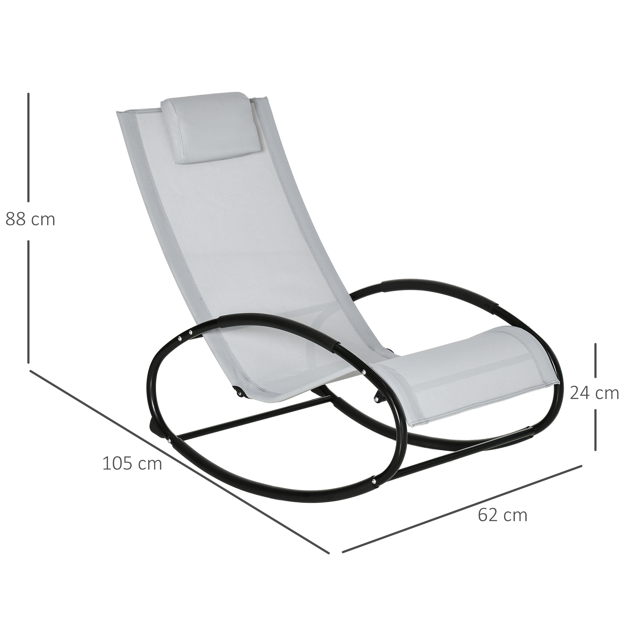 Outsunny Outdoor Rocking Chair Sun Lounger Recliner Rocker with Texteline Fabric Patio Garden Relaxer with Pillow Grey 3