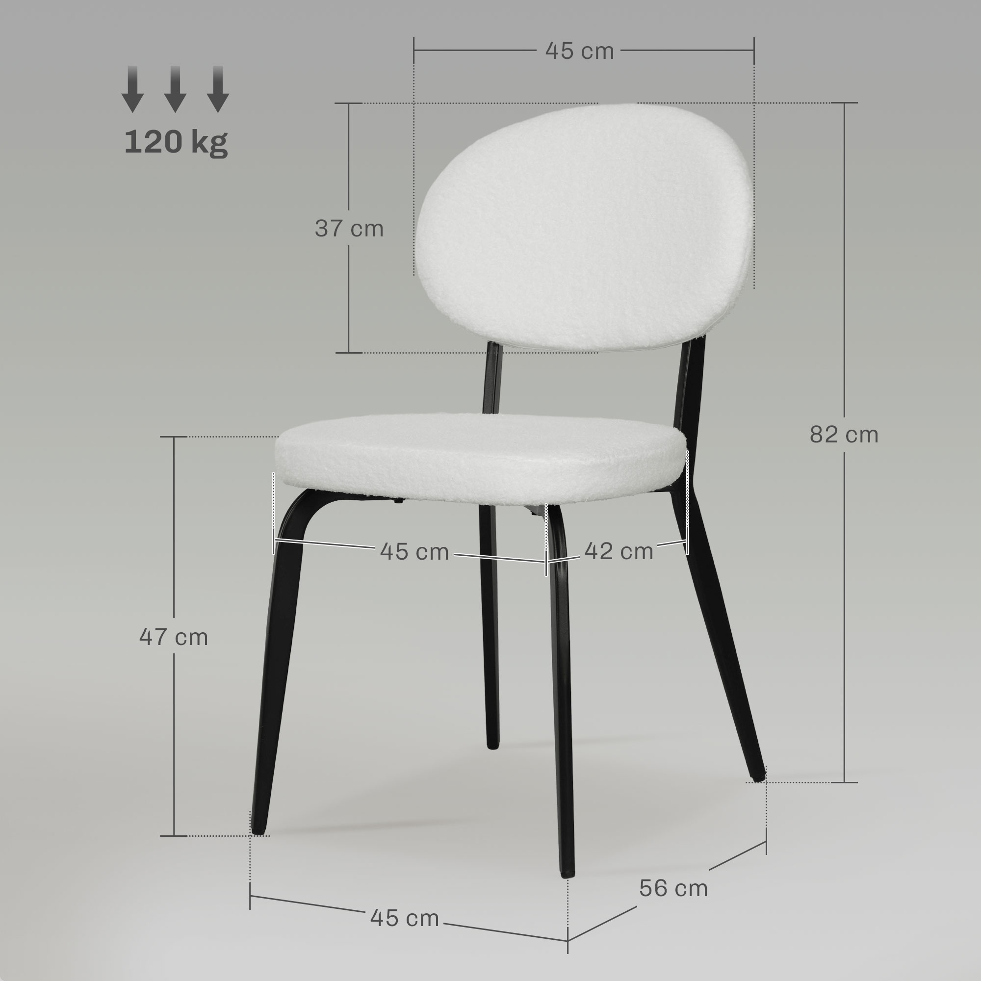 HOMCOM Set of Four Boucle Dining Chairs White 3