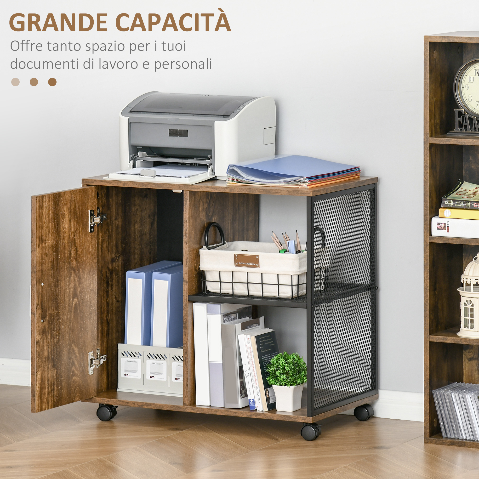 Supporto Per Stampante COMIFORT – Organizer In Legno Con Ripiani, Design Moderno Minimalista, Colore Rovere, Robusto E Facile Da Montare