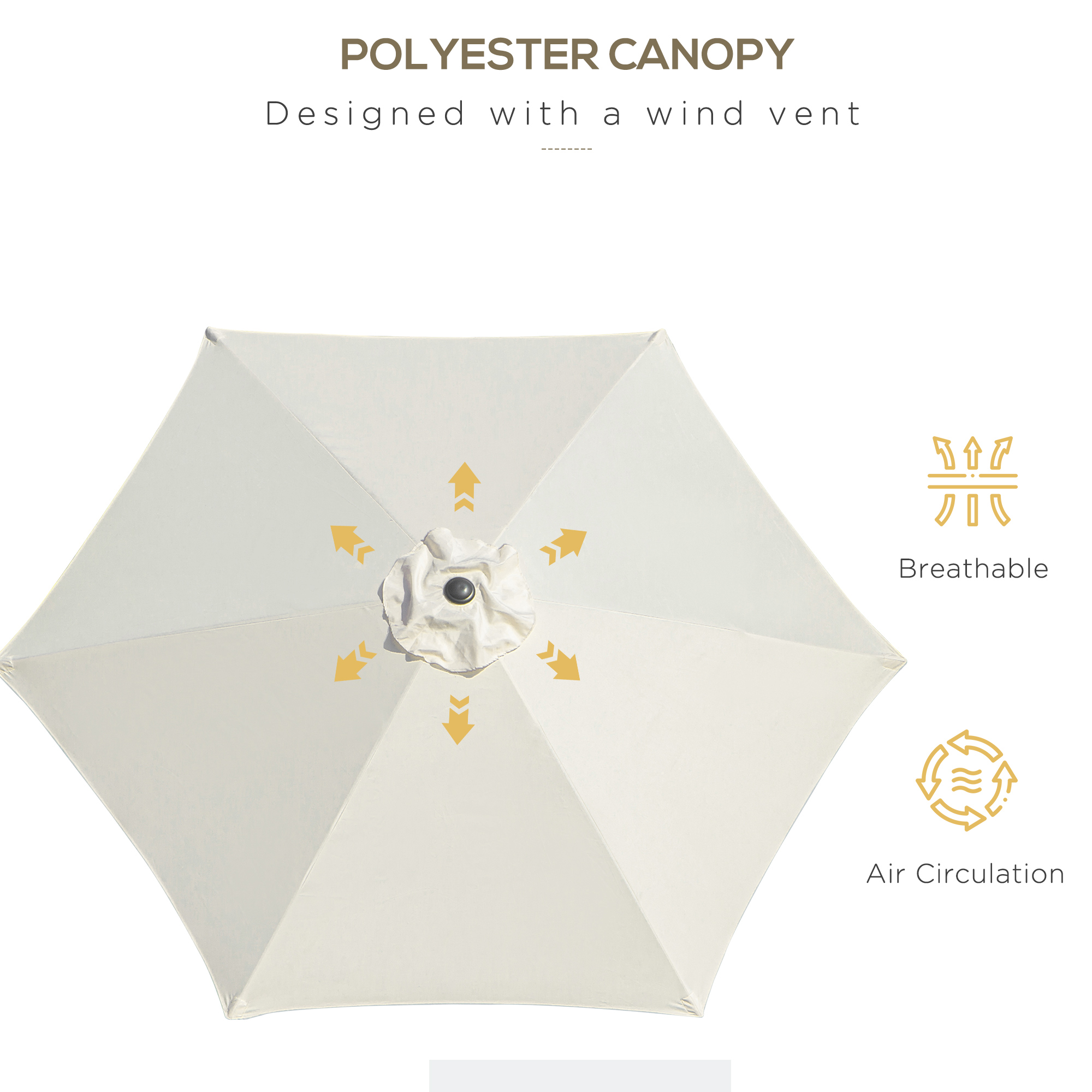 Outsunny2.6M Garden Parasol Umbrella with Tilt and Crank, Outdoor Sun Parasol Sunshade Shelter with Aluminium Frame, Cream White 7