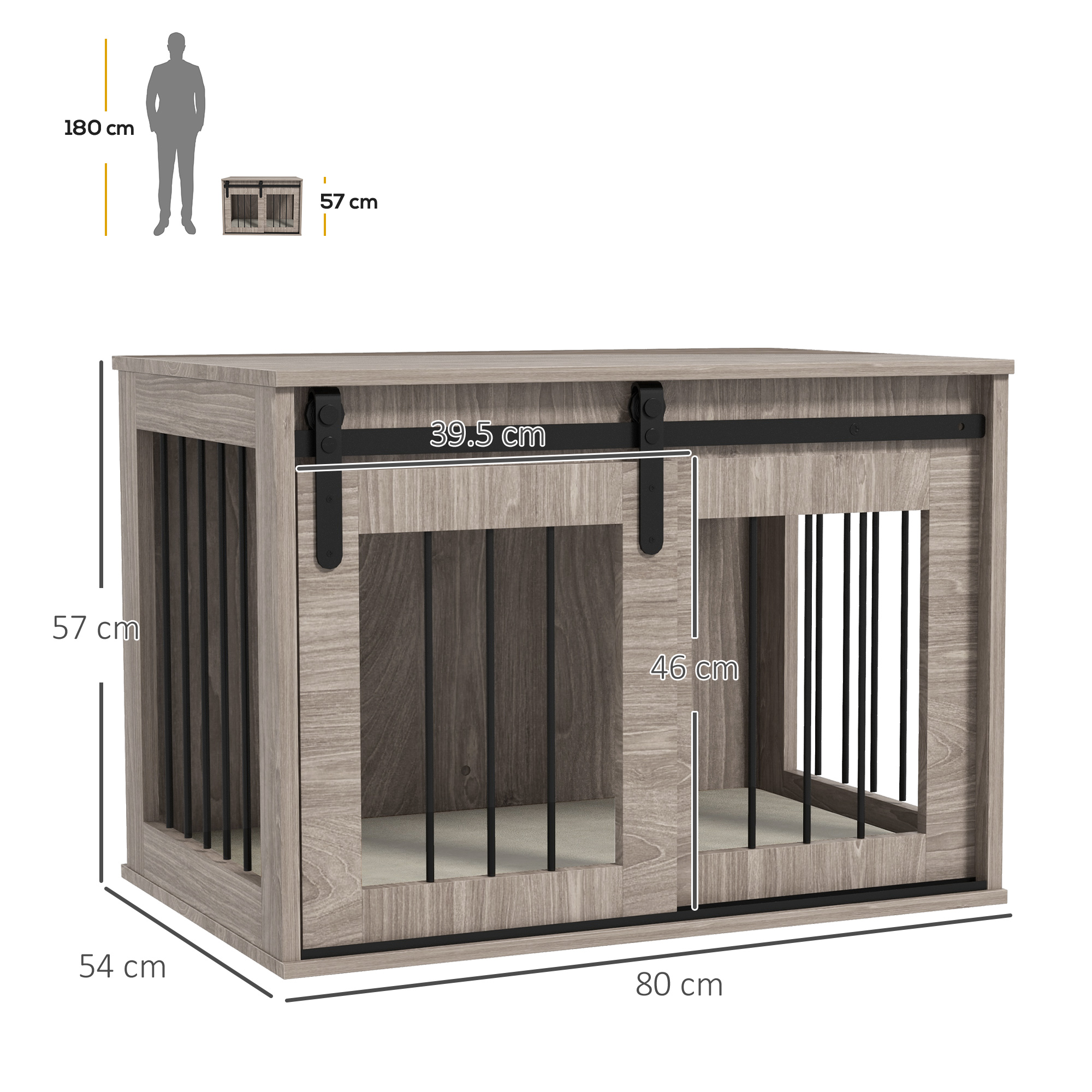 PawHut Dog Crate Furniture with Removable Cushion for Medium Dogs, 80 x 54 x 57cm Brown 3
