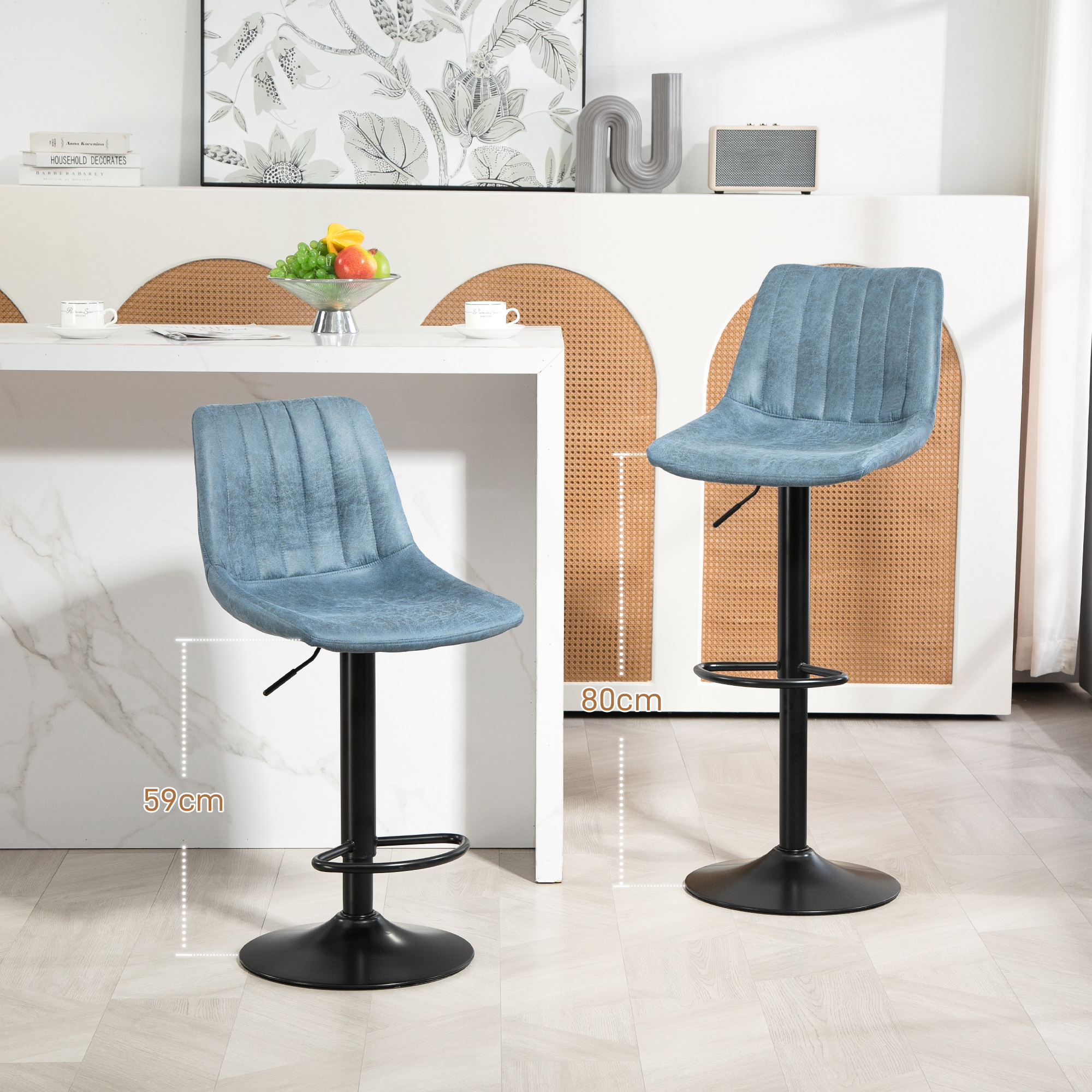 HOMCOM Set of Two Retro Tub Bar Stools Blue 4