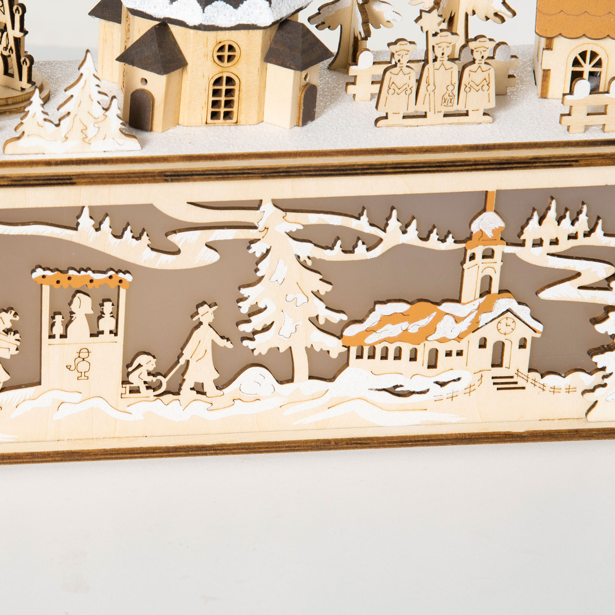 Jõulukaunistus, jõuluküla, 10 LED-i, soe valge valgus, 45 x 10 x 25 cm, puitdekoor