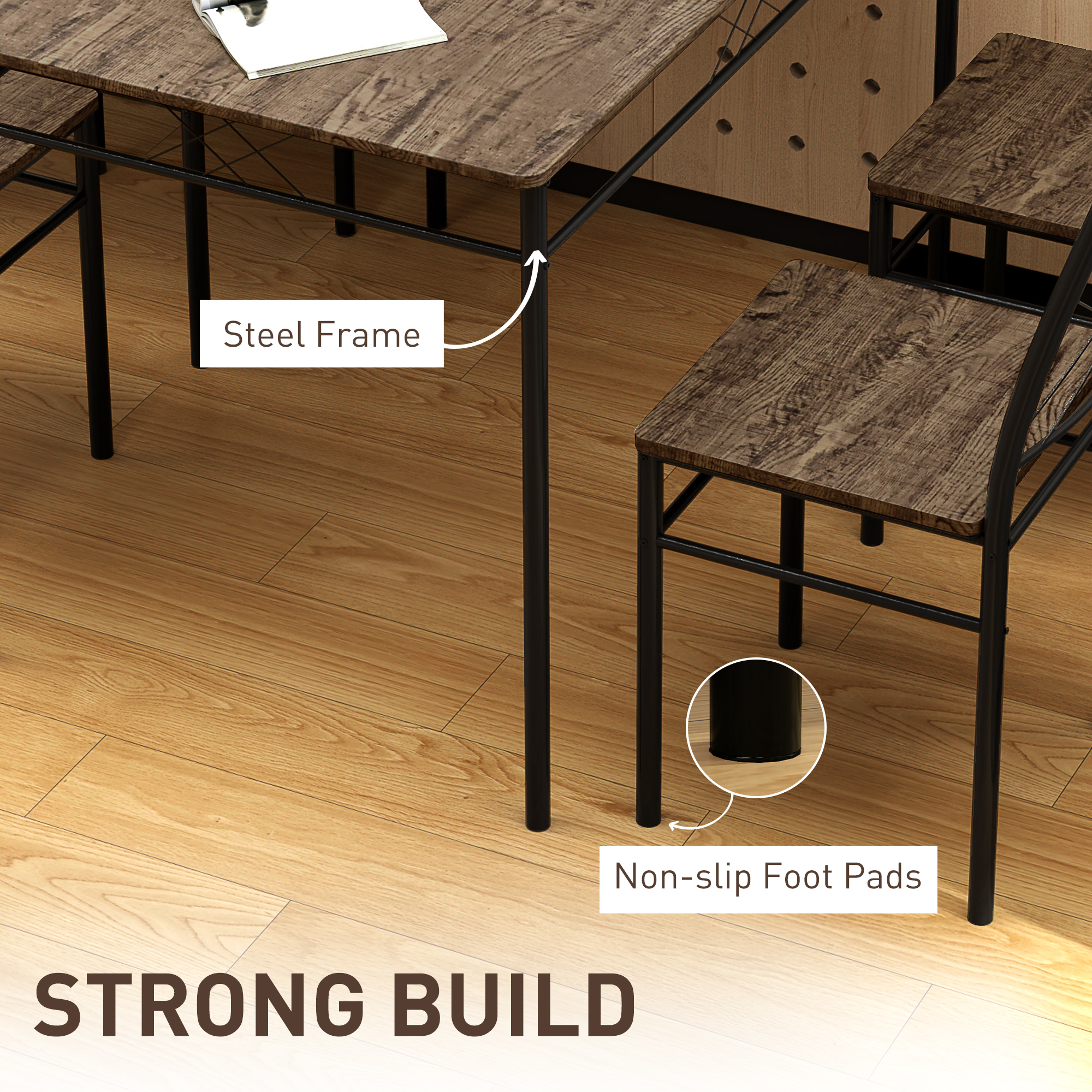 HOMCOM Five-Piece Minimal Dining Set Oak-Effect/Black 6