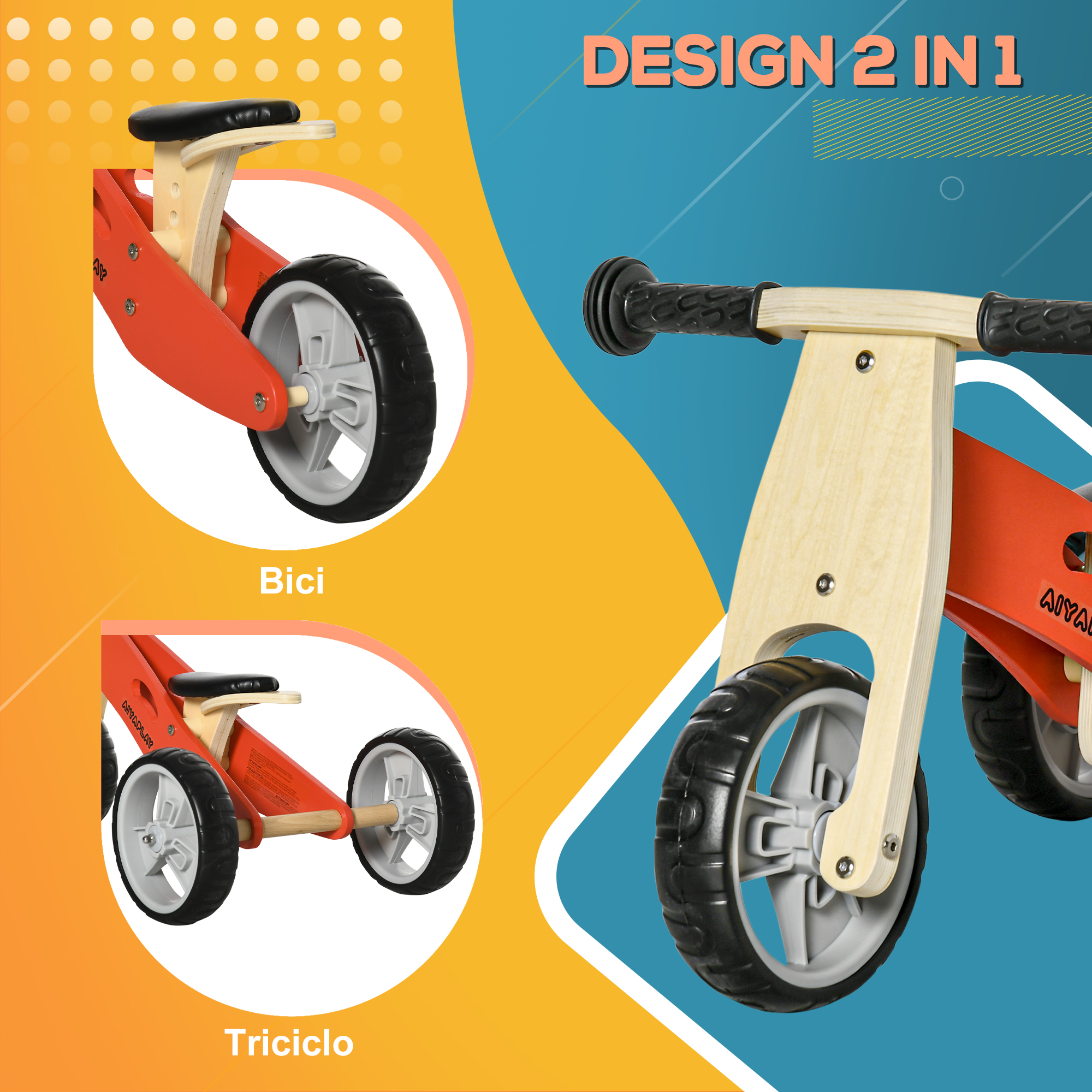 QPLAY Stager Triciclo Evolutivo 3 In 1 – Con Pedali Rimovibili E Maniglione, Dai 2 Ai 6 Anni