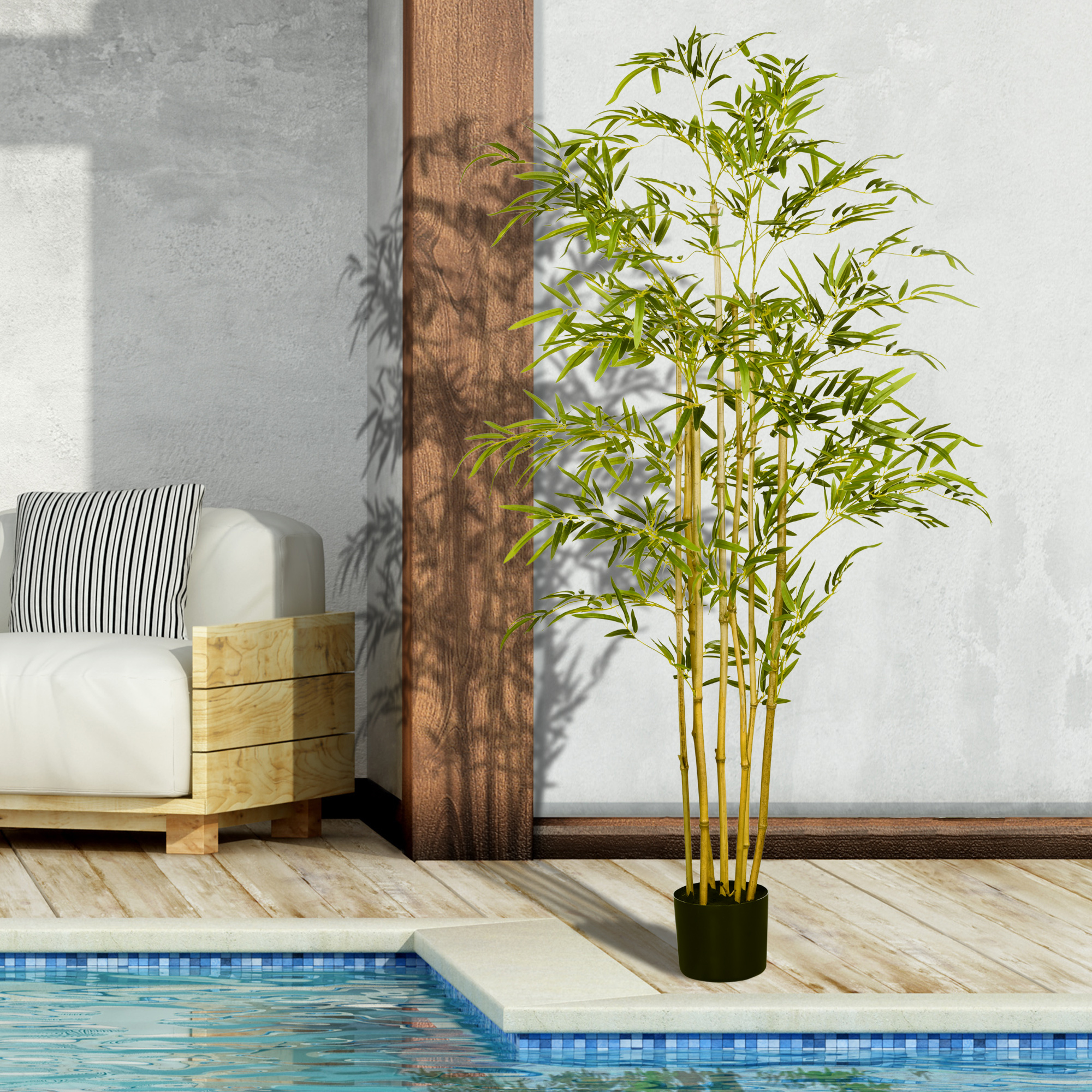 HOMCOM Pianta di Bambù Artificiale 160cm con Vaso Nero, Pianta Finta Realistica con 975 Foglie per Interno ed Esterno | Leroy Merlin