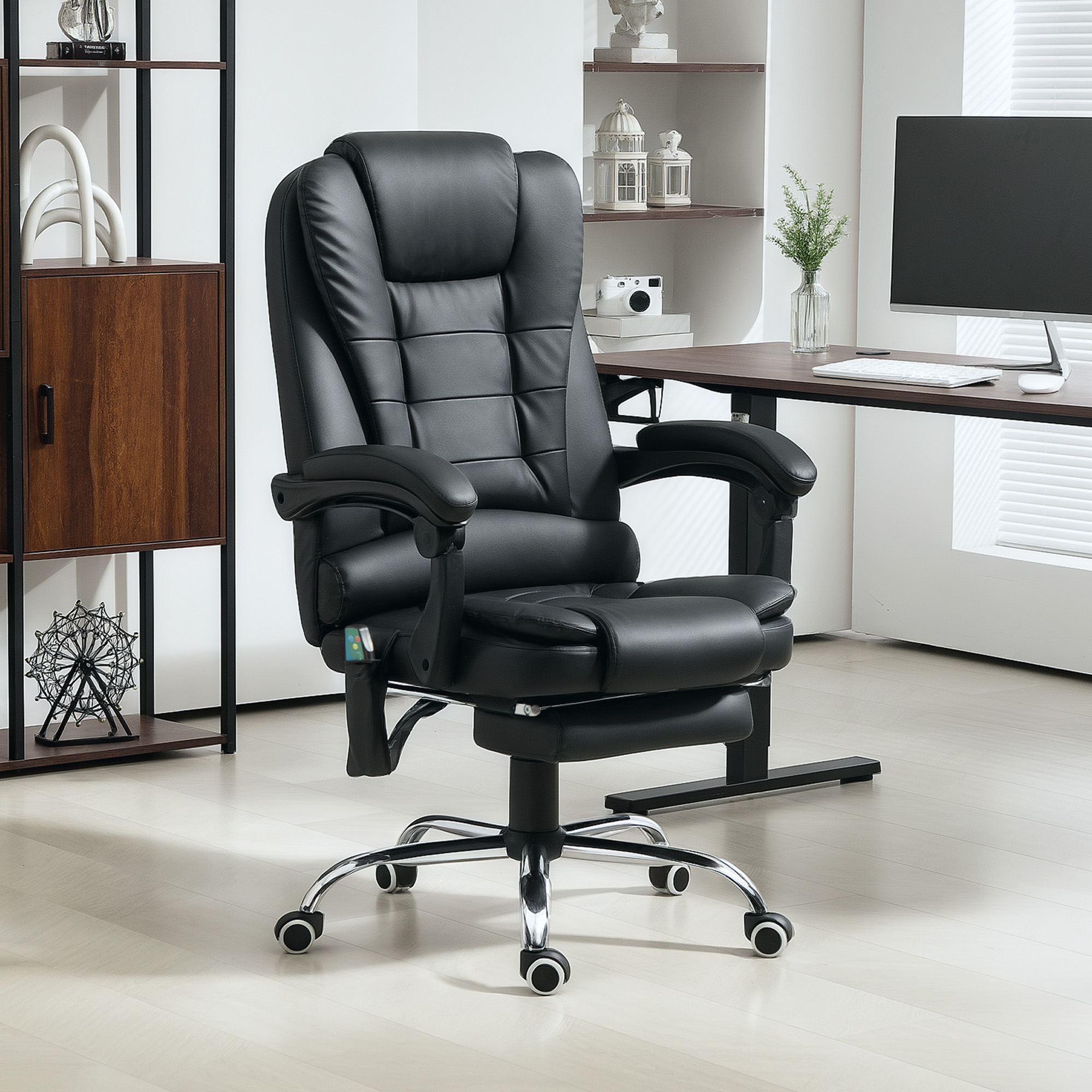 Vinsetto Office Chair with 6 Point Massage and Back Heat, PU Desk Chair with Footrest Adjustable Height and Swivel Wheels, Back Reclining, Black 2