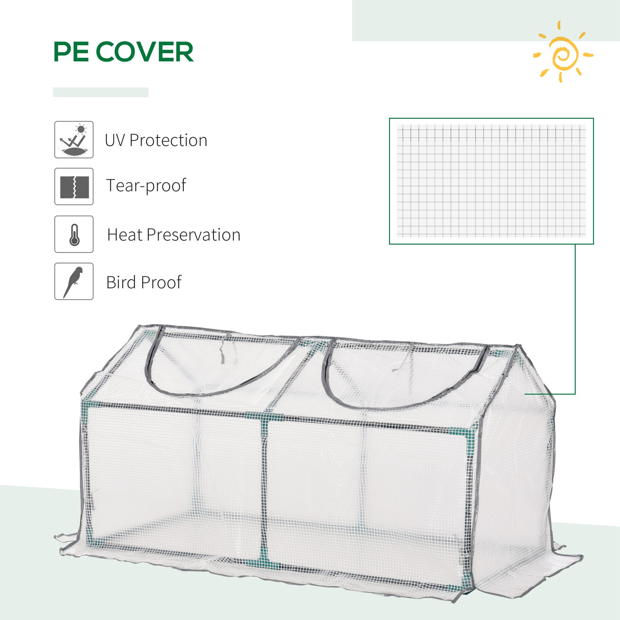 Outsunny Mini Greenhouse Portable Flower Planter Tomato Vegetable House for Garden Backyard with Zipper 120 x 60 x 60 cm, White 4