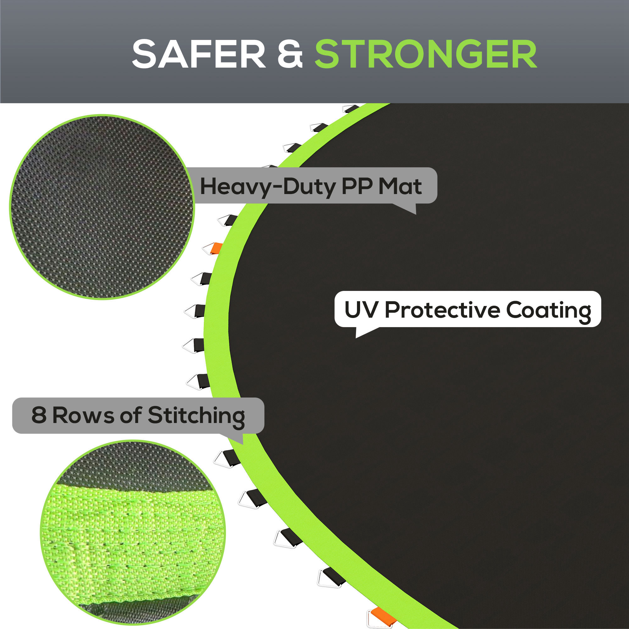 SPORTNOW Replacement Trampoline Mat with Spring Pull Tool, 72 V-Hooks, for 12ft Trampoline using 14cm Springs, Green 5