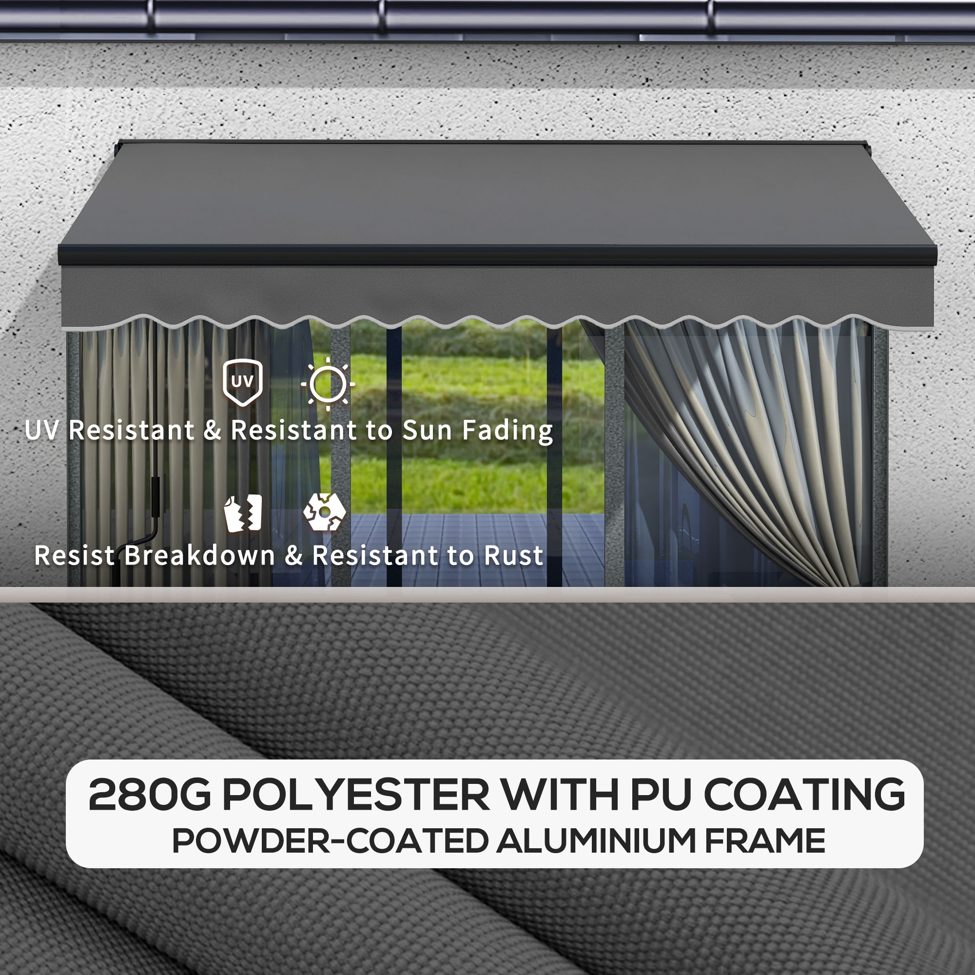 Outsunny 3 x 2m Aluminium Frame Electric Awning, with Remote Dark Grey 6