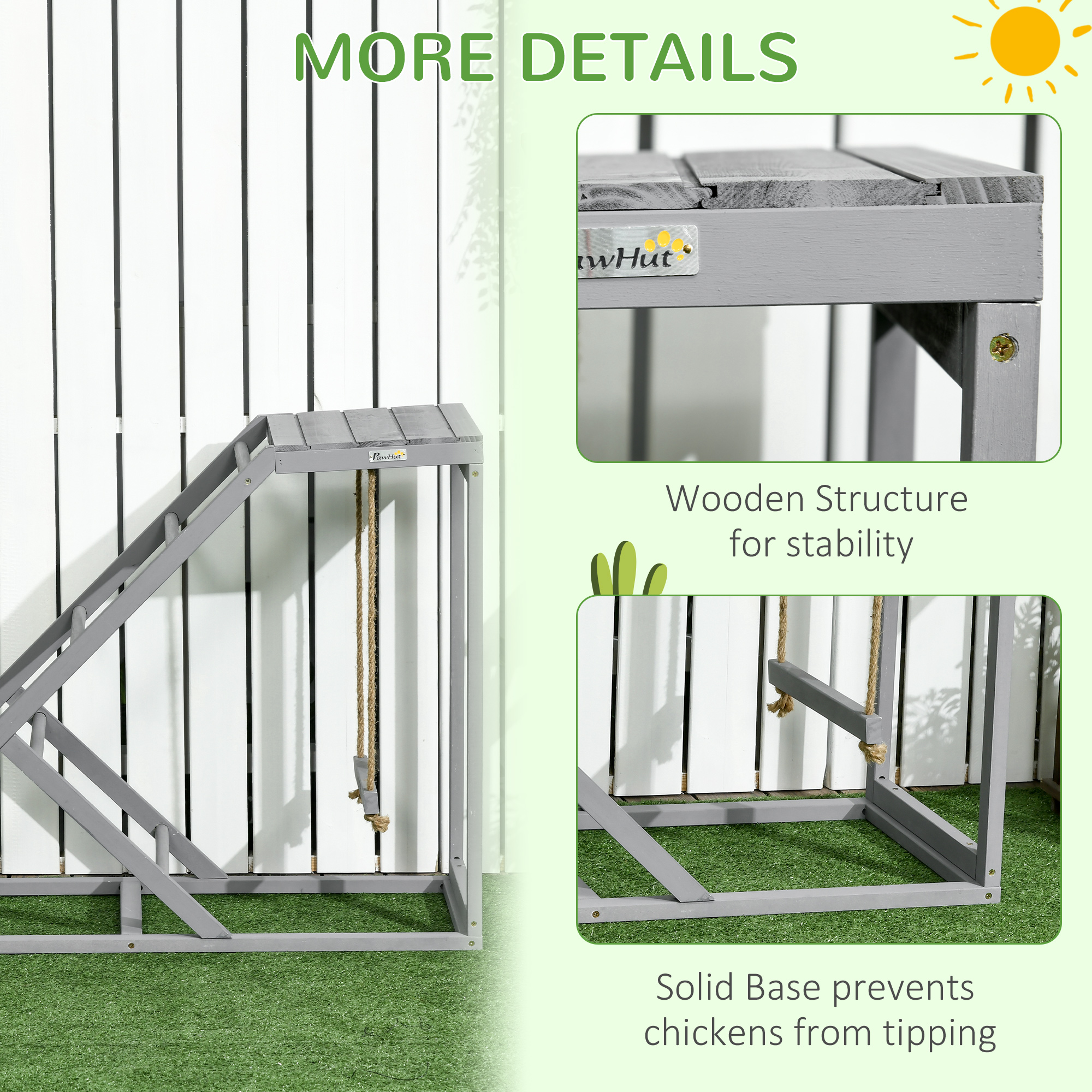 PawHut Wooden Chicken Coop Toy with Swing, Ladder, Platform, Grey 6