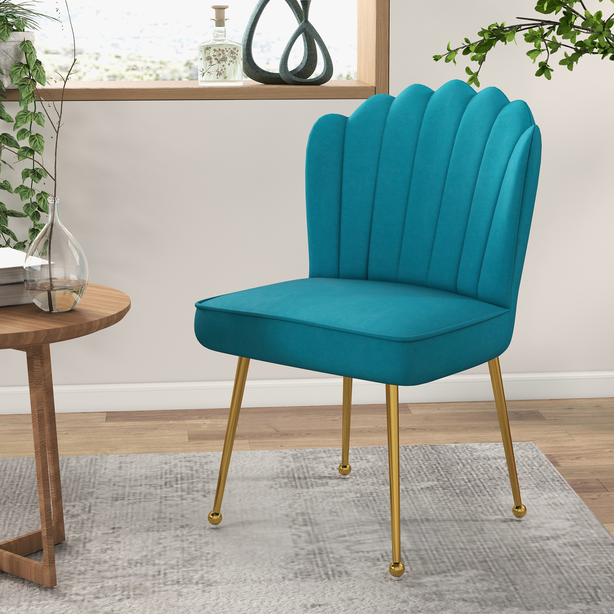 HOMCOM Velvet-Feel Shell Accent Chair Blue 2