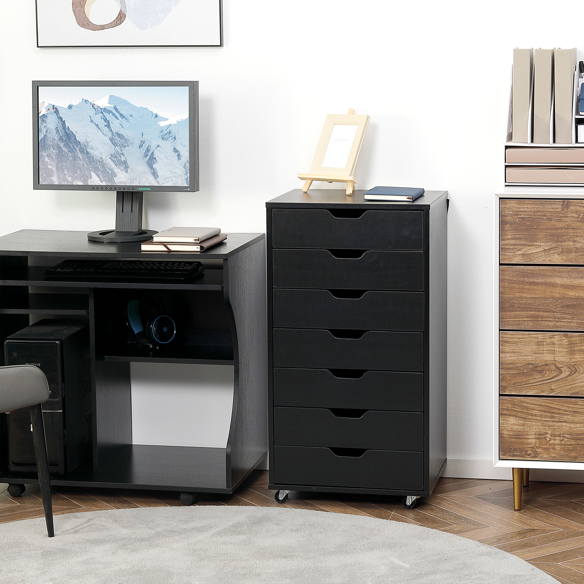 Vinsetto Seven-Drawer Filing Cabinet, with Wheels Black 2