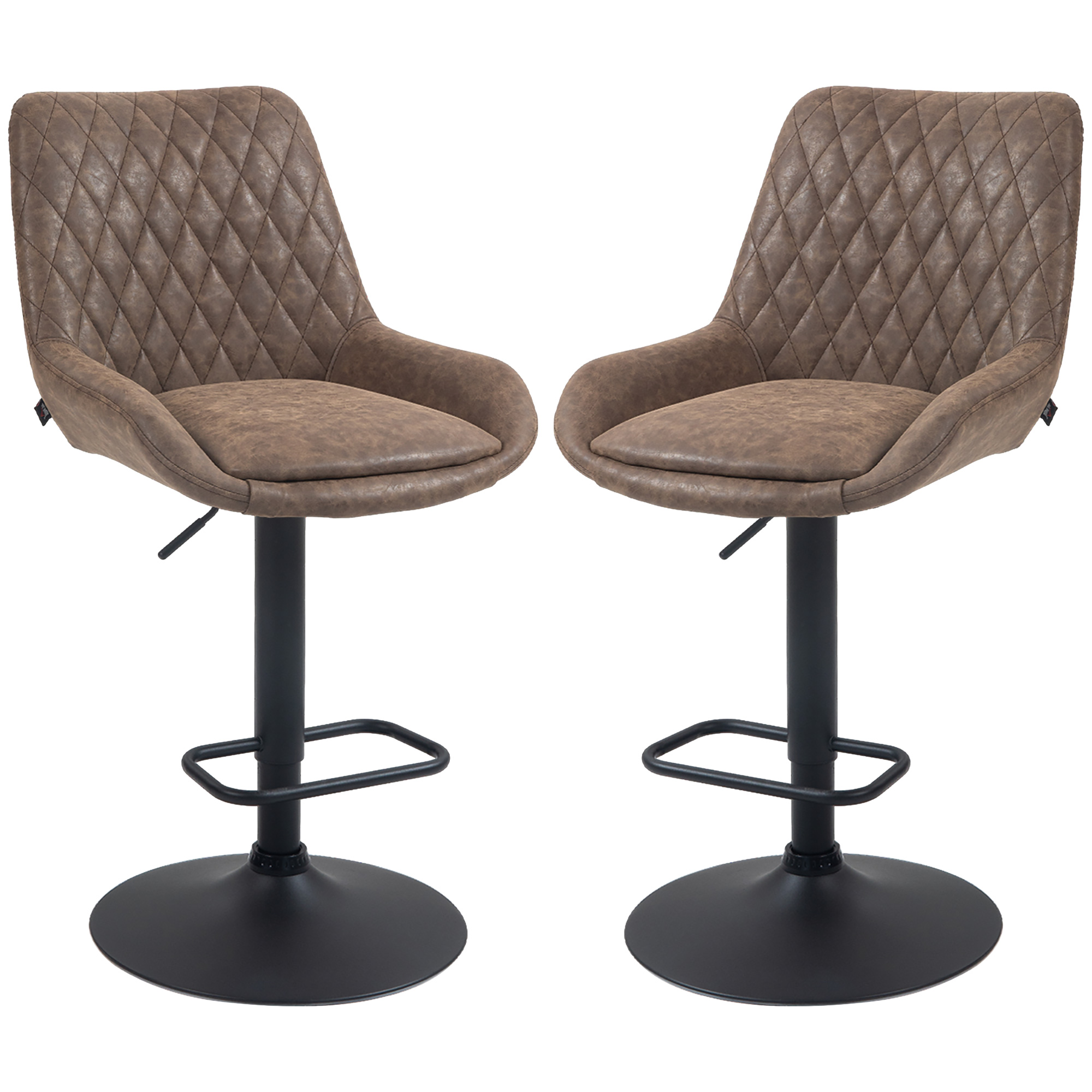 HOMCOM Retro Bar Stools Faux Leather Adjustable High Back, Brown