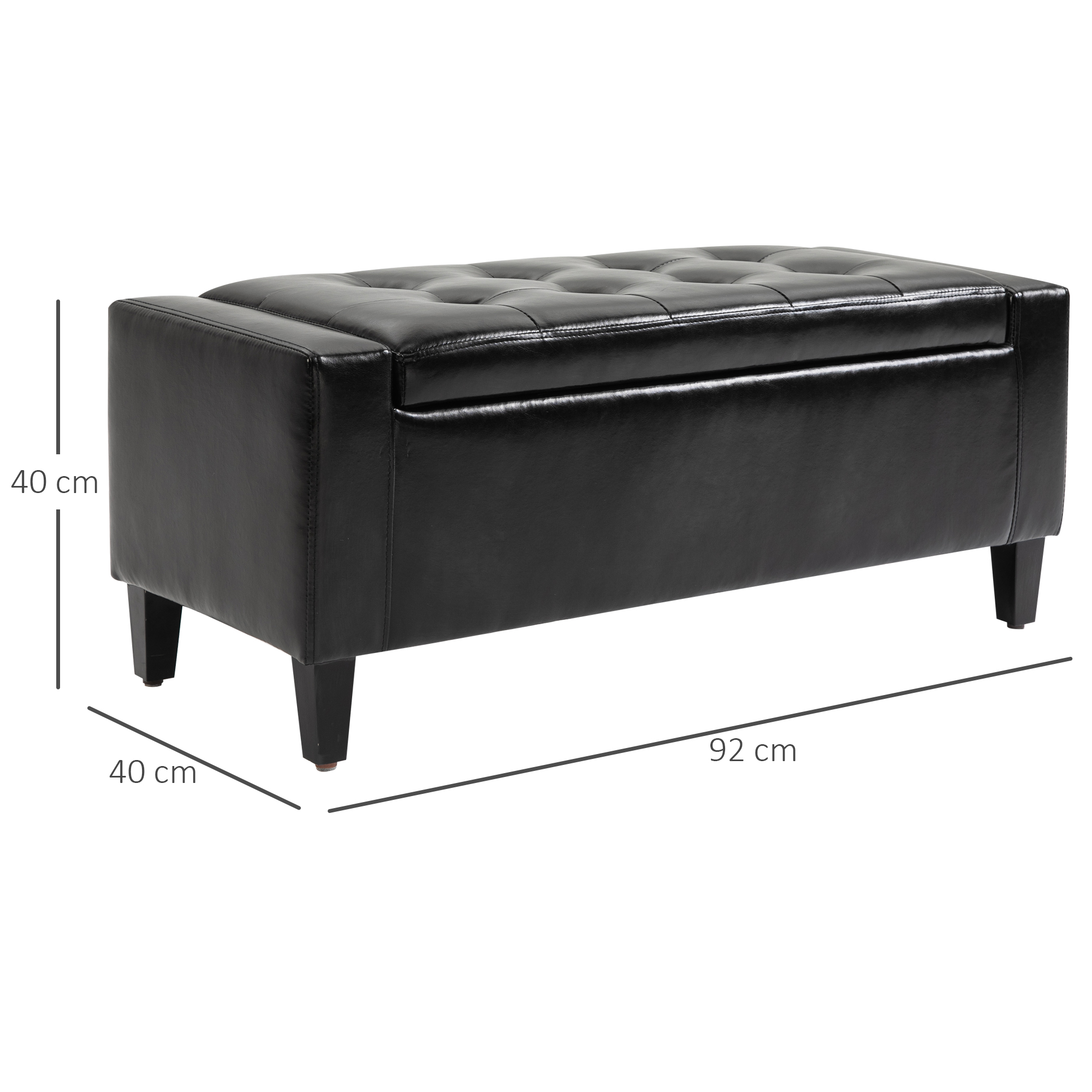 HOMCOM PU Leather Storage Ottoman Bench Storage Chest Tufted Ottoman Cube w/ Flipping Top 92L x 40W x 40H cm Black 3