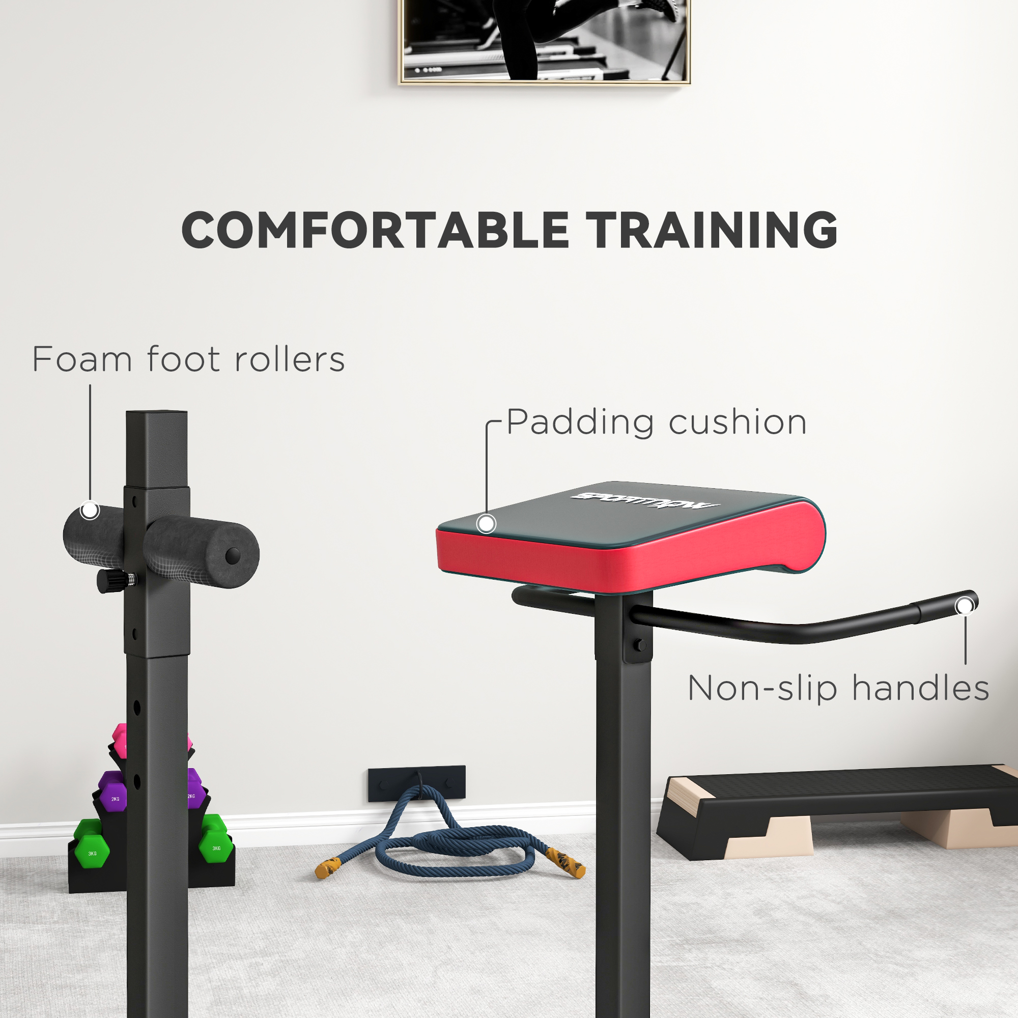 SPORTNOW Back Extension Roman Chair, Hyperextension Bench with Adjustable Leg Roller for Back, Abdominal and Gluteal Training 6