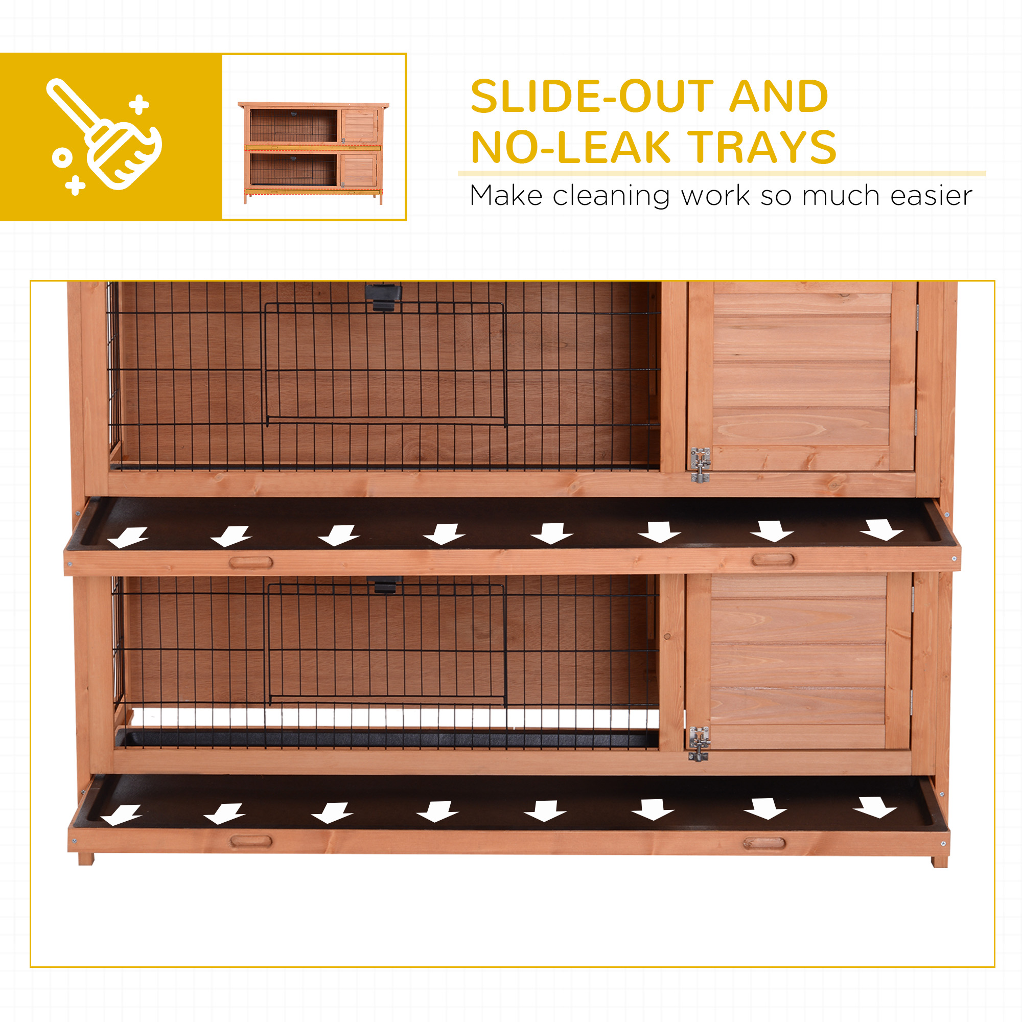 PawHut Rabbit Hutch Outdoor Guinea Pig Hutch Bunny Cage with No-Leak Trays, Divider, 136 x 50 x 93cm, Orange 6