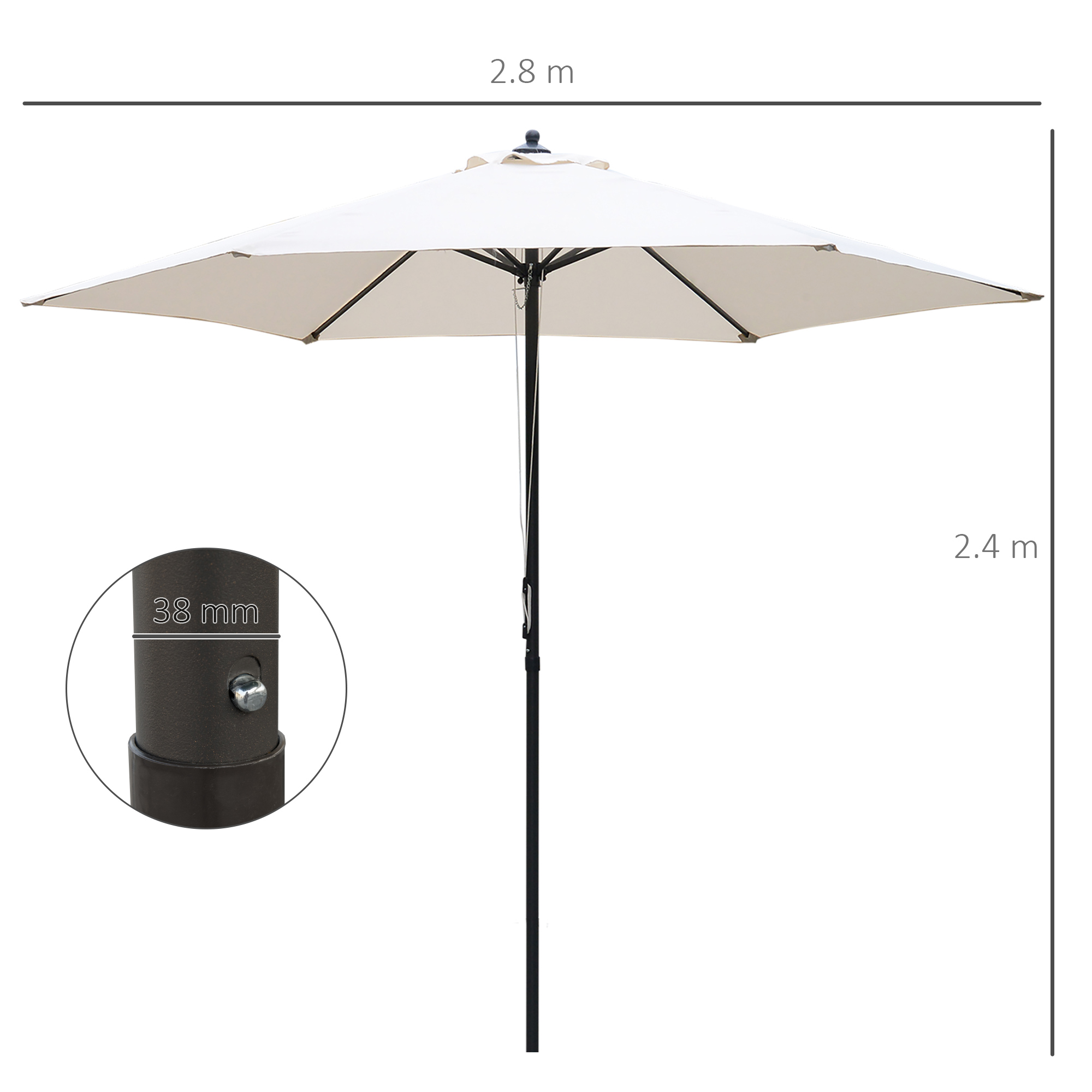 Outsunny 2.8m Garden Parasol Umbrella, Round Outdoor Market Table Umbrella Sun Shade Canopy, Off-White 3