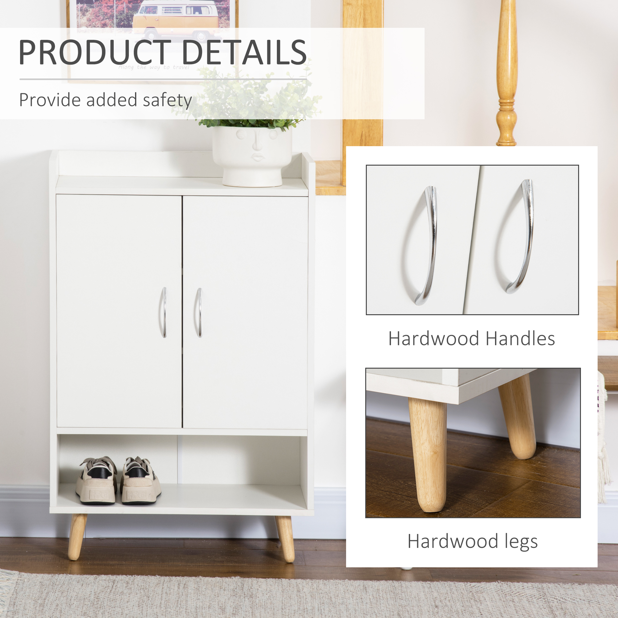 HOMCOM Modern Shoe Cabinet Storage Organizer with Doors and Shelves for Hallway & Entryway, 60L x 30W x 92Hcm, White 6