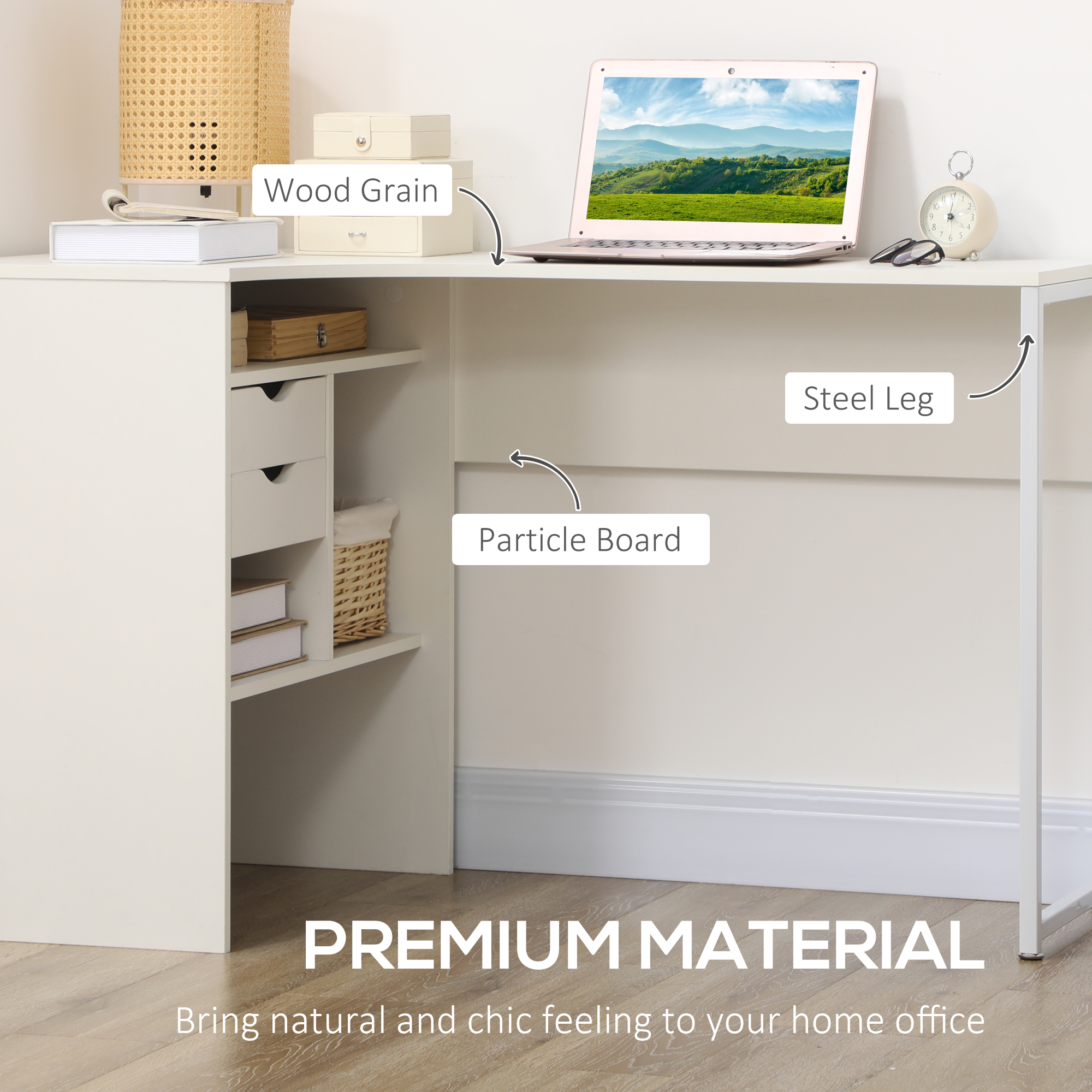 HOMCOM L-Shaped Corner Computer Desk Study Table PC Work with Storage ...