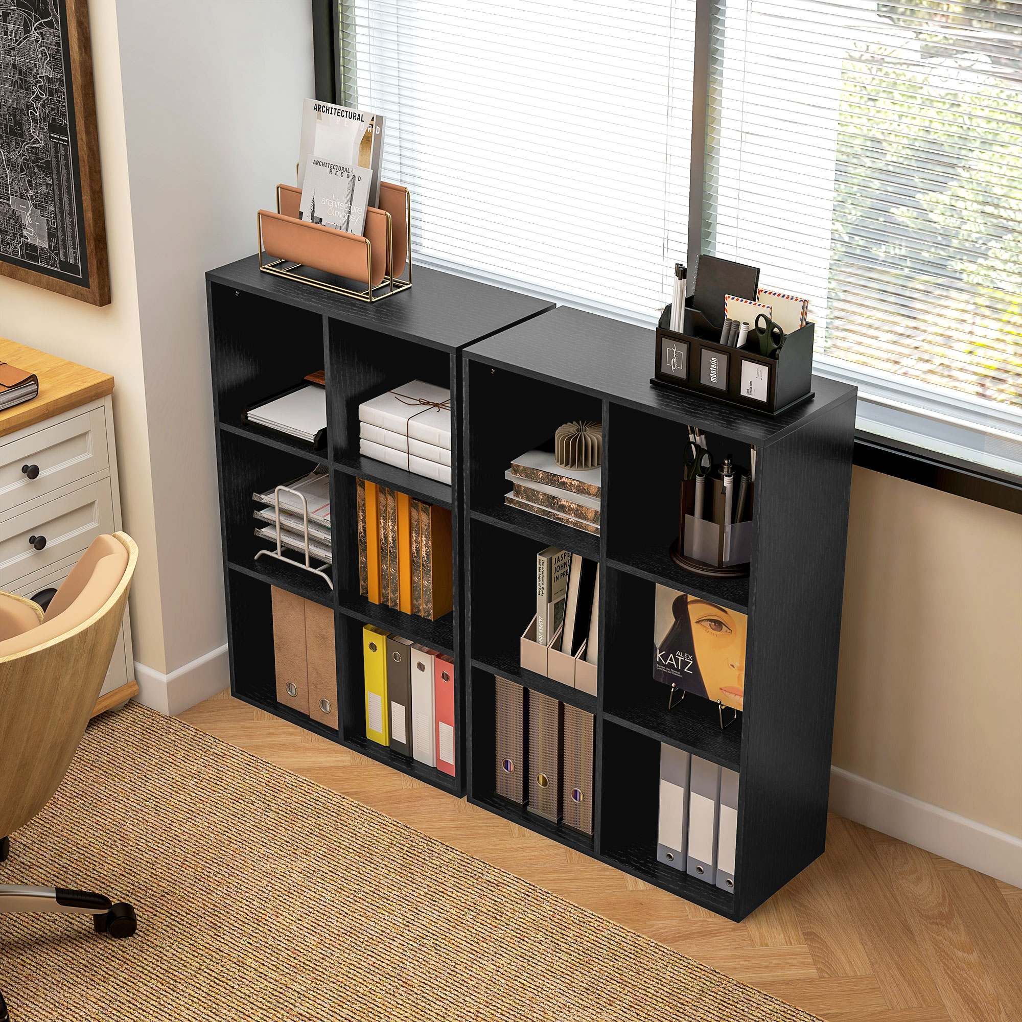 HOMCOM Six-Cube Bookcase Black Wood Effect 7
