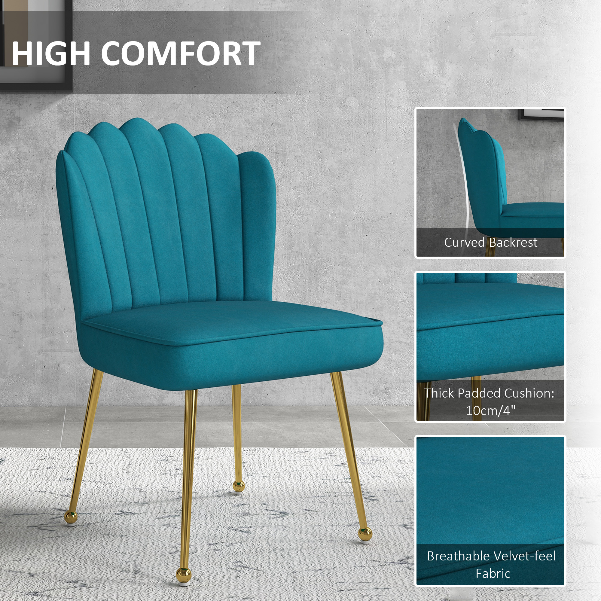 HOMCOM Velvet-Feel Shell Accent Chair Blue 4