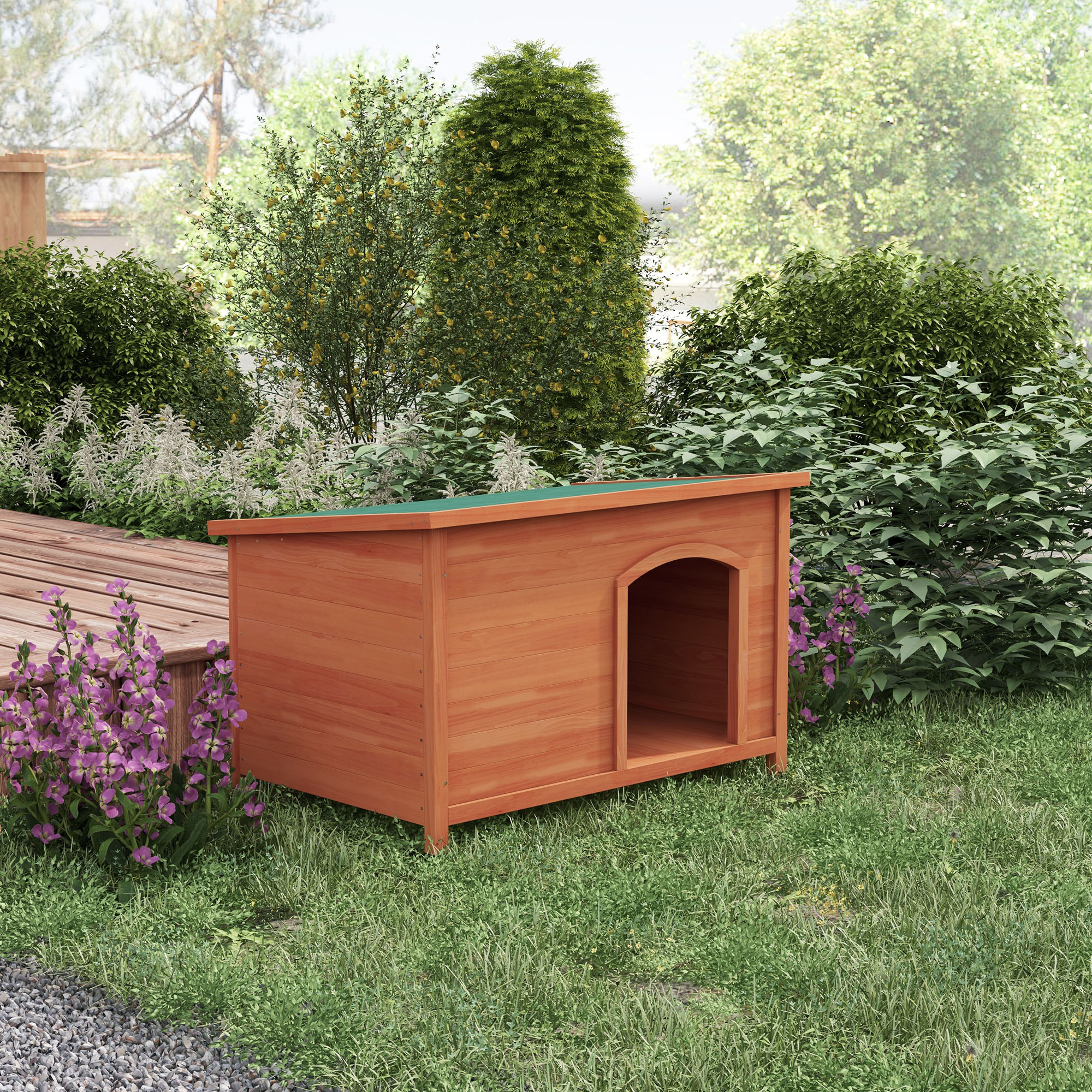PawHut Wooden Dog Kennel, Outdoor Pet House, with Removable Floor, Openable Roof, Water-Resistant Paint Natural Wood Tone 8