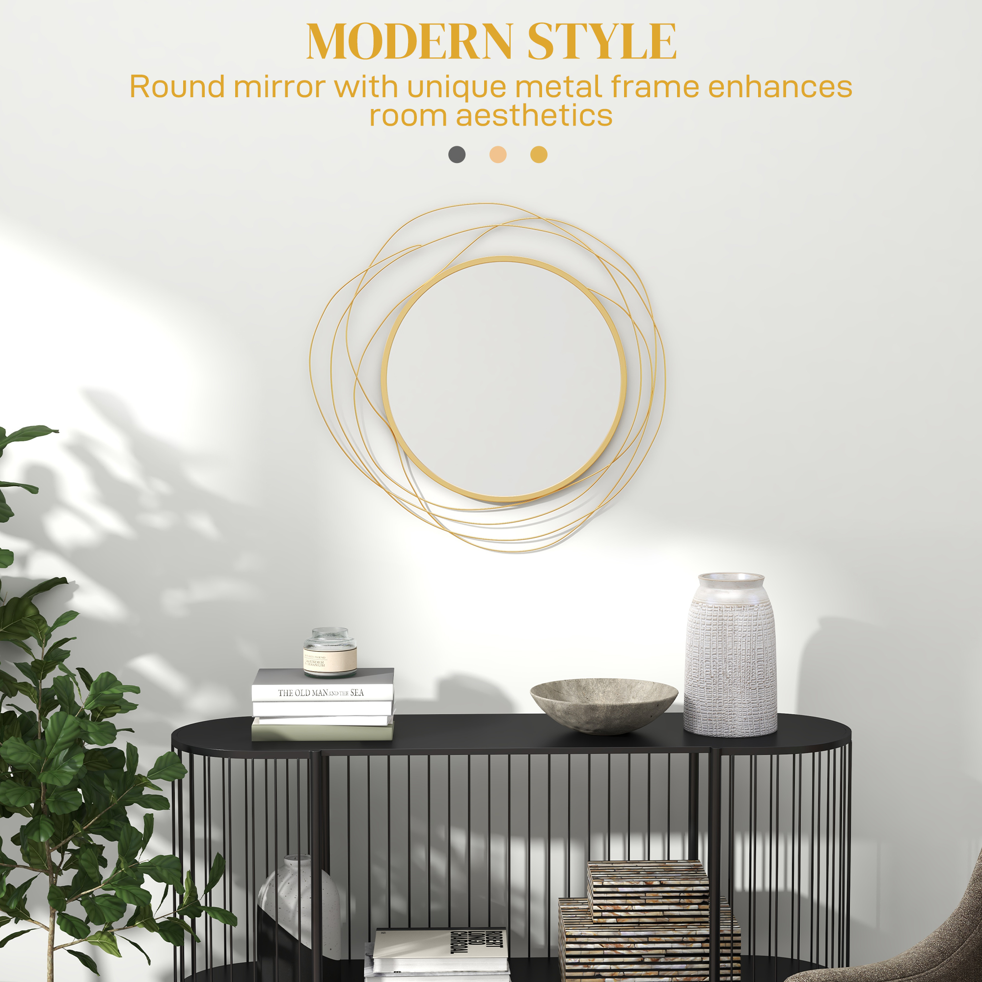 HOMCOM Abstract Metal Wire Wall Mirror, with Accessories Gold Tone 4