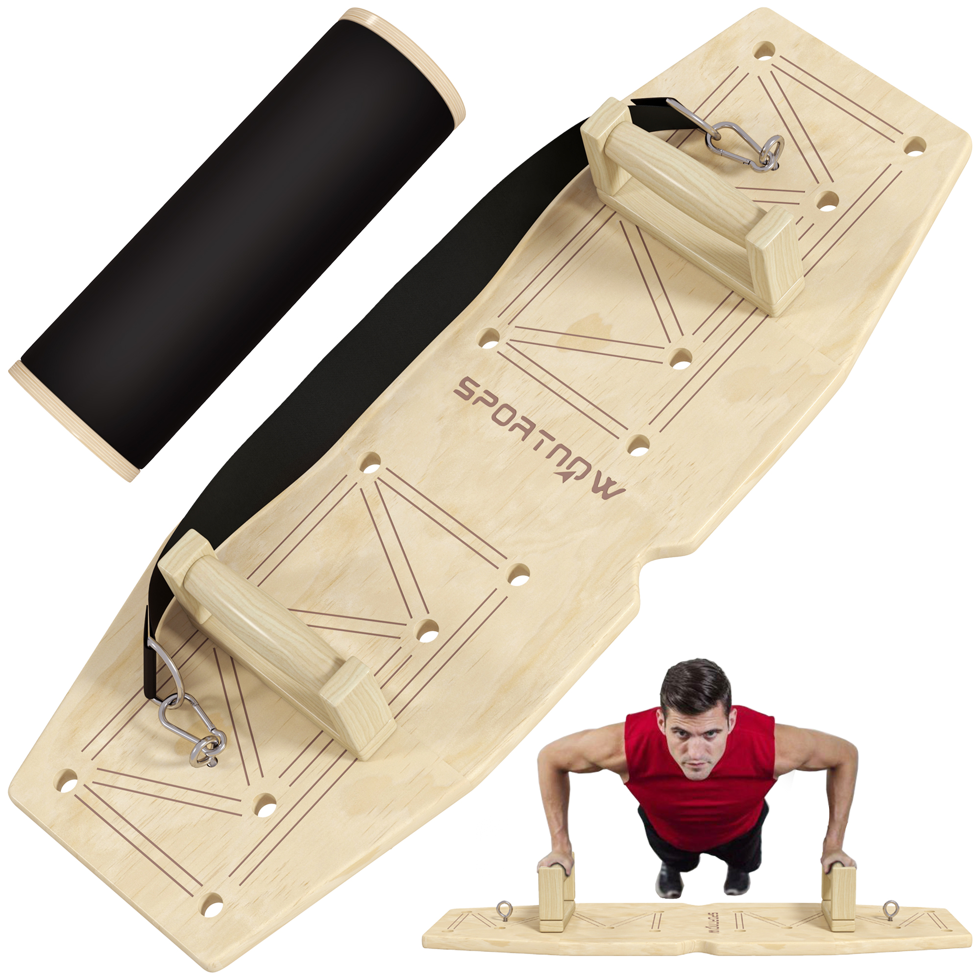 SPORTNOW Liegestützgriffe aus Holz Push Up Bars mit 8 Lochpaaren, inkl. Widerstandsbänder, 11 Übungen, Fitness Parallettes für Muskeltraining, Krafttraining Natur   Aosom – SPORTNOW